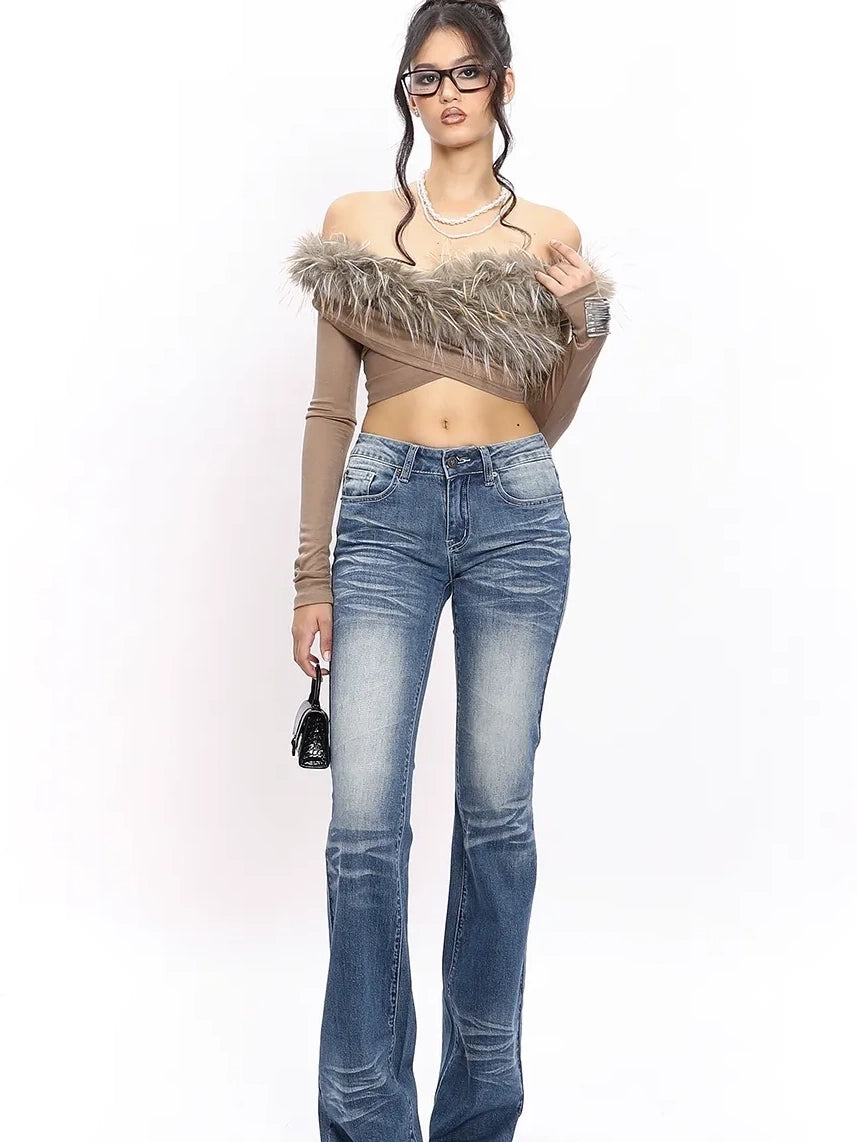 Velvet Siren Fur Trimmed Cross Shoulder Top