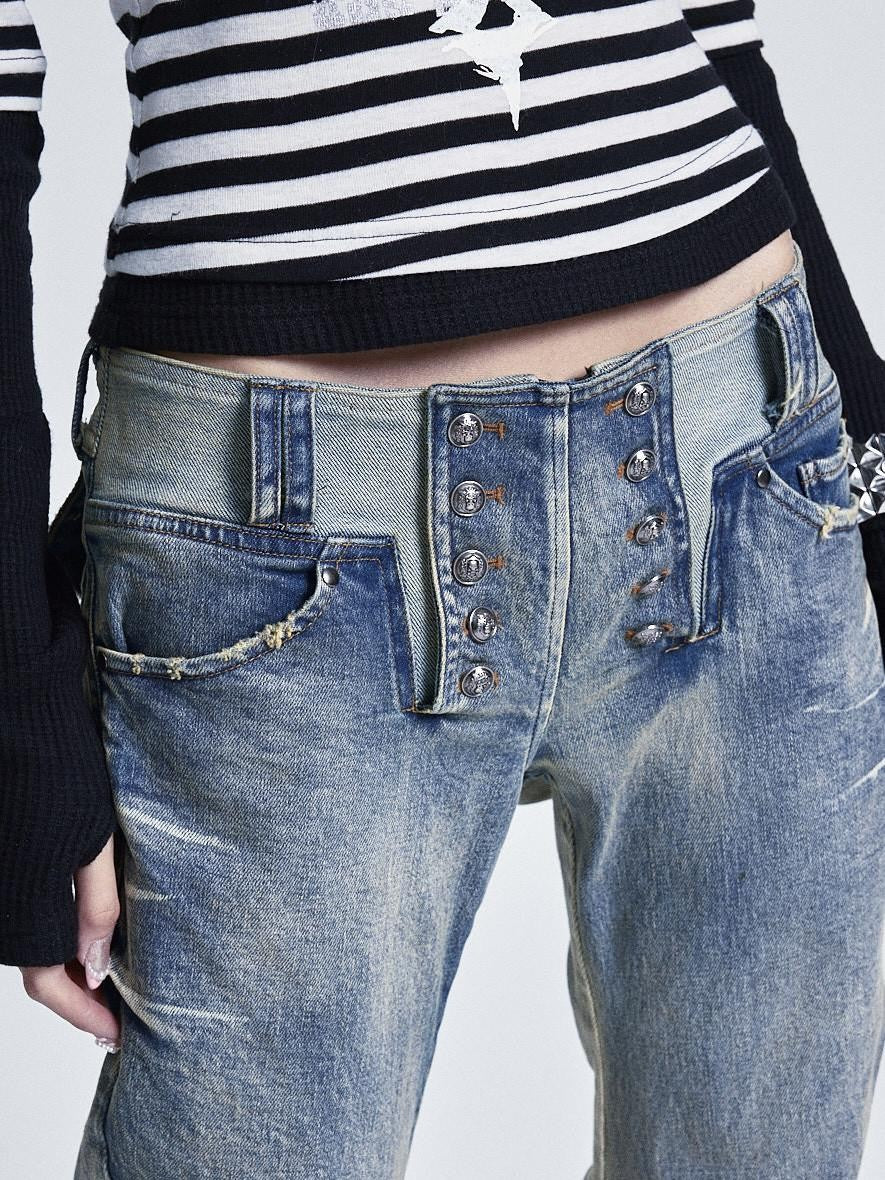 NONAME SPACE Distressed Heavywork Stacked Curved Women&
