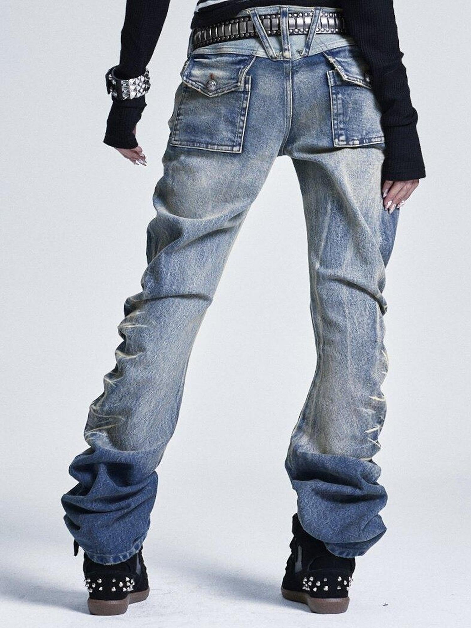 NONAME SPACE Distressed Heavywork Stacked Curved Women&