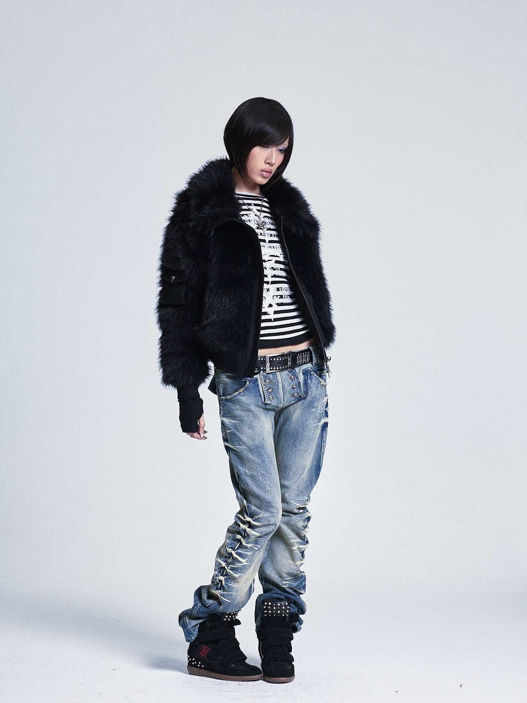 NONAME SPACE Distressed Heavywork Stacked Curved Women&