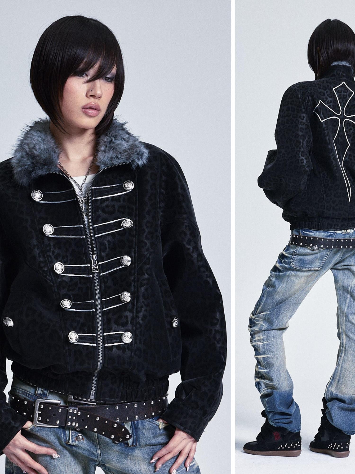 NONAME SPACE Leopard Print Drop Shoulder Palace Punk Women&