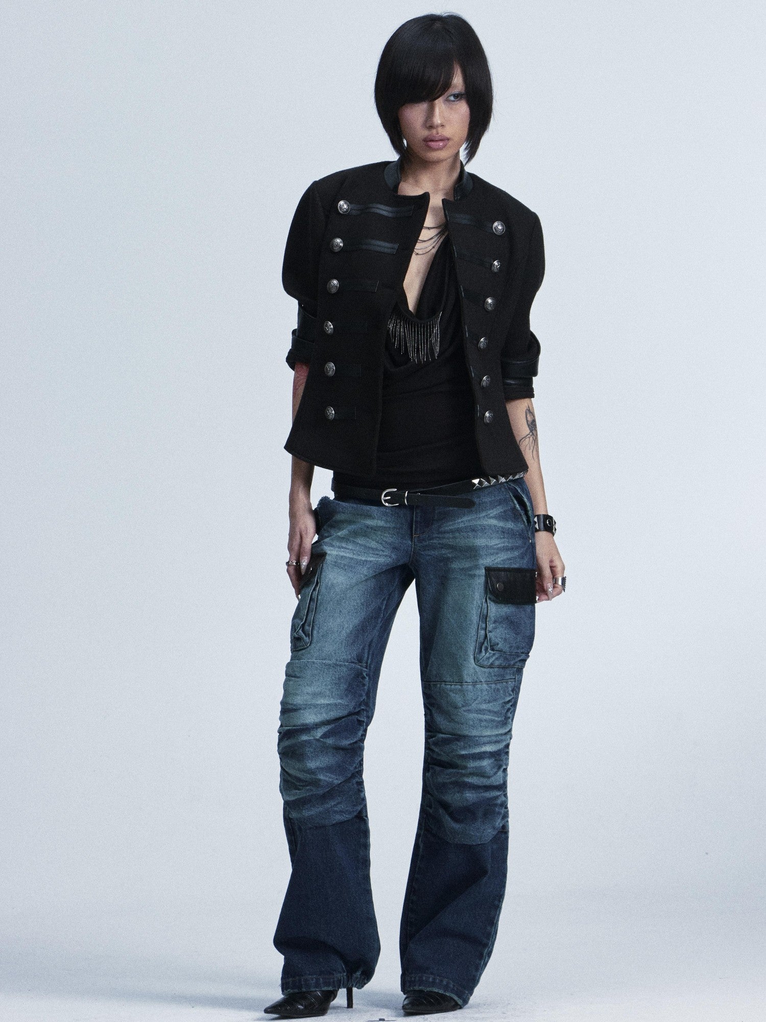 NONAME SPACE Two Tone Stretch Slim Scoop Neck Women&