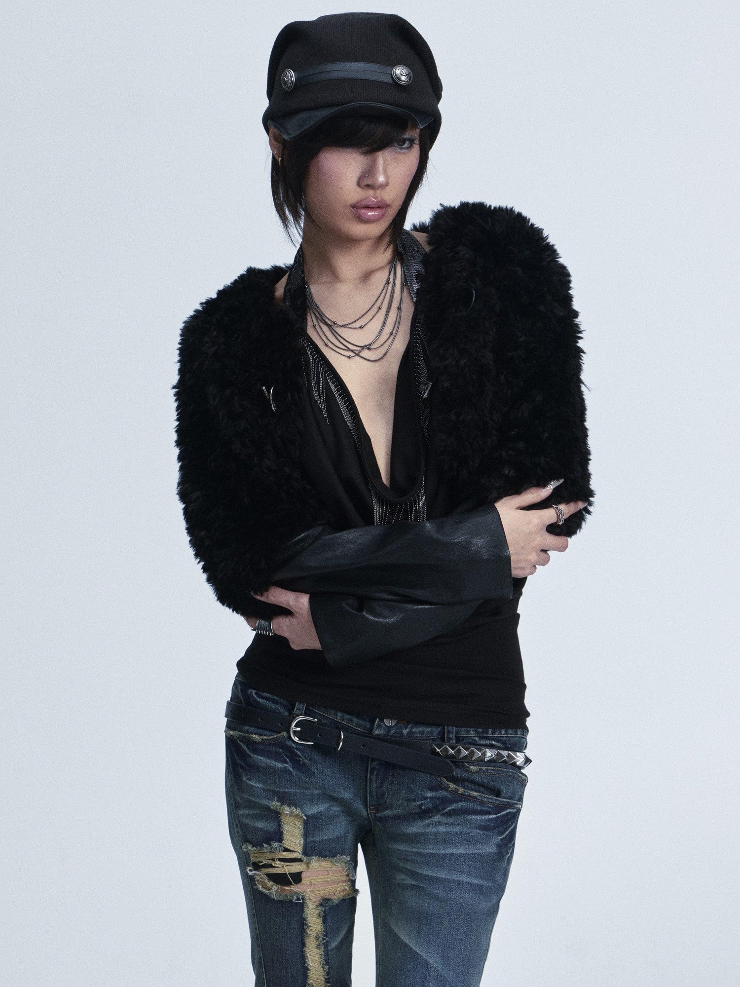NONAME SPACE Vintage Knitted Leather Patch Soft Brim Shapeable Women&