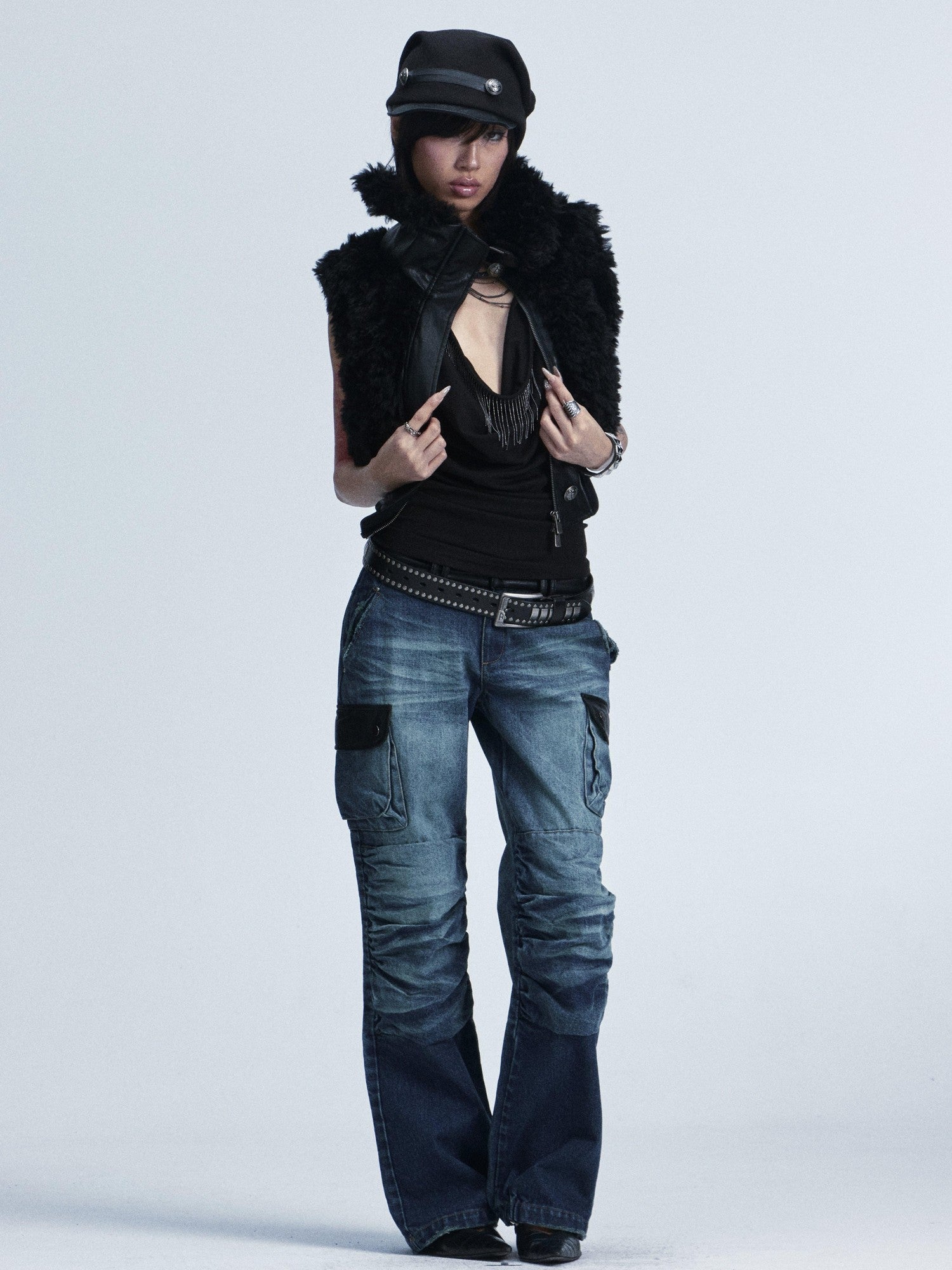 NONAME SPACE Vintage Knitted Leather Patch Soft Brim Shapeable Women&