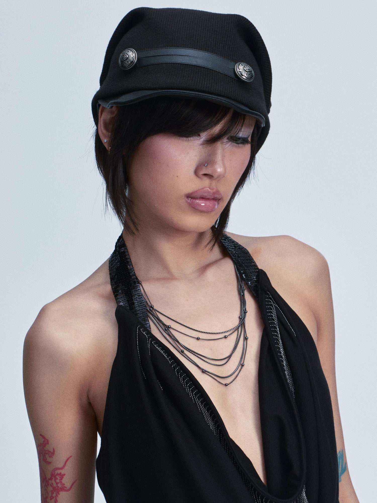 NONAME SPACE Vintage Knitted Leather Patch Soft Brim Shapeable Women&