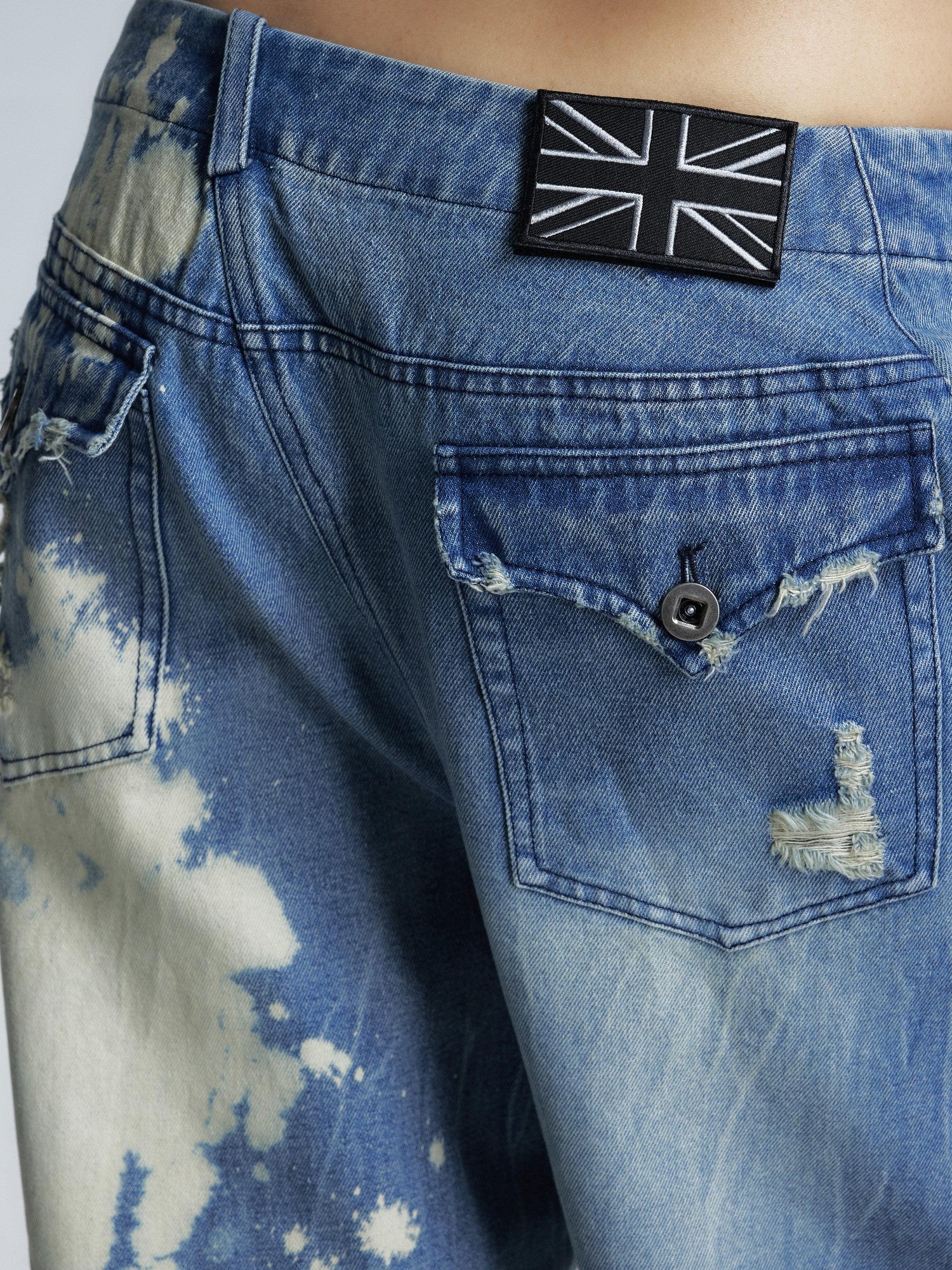 NONAME SPACE Washed Distressed Slanted Fly Detachable Patch Loose Women&