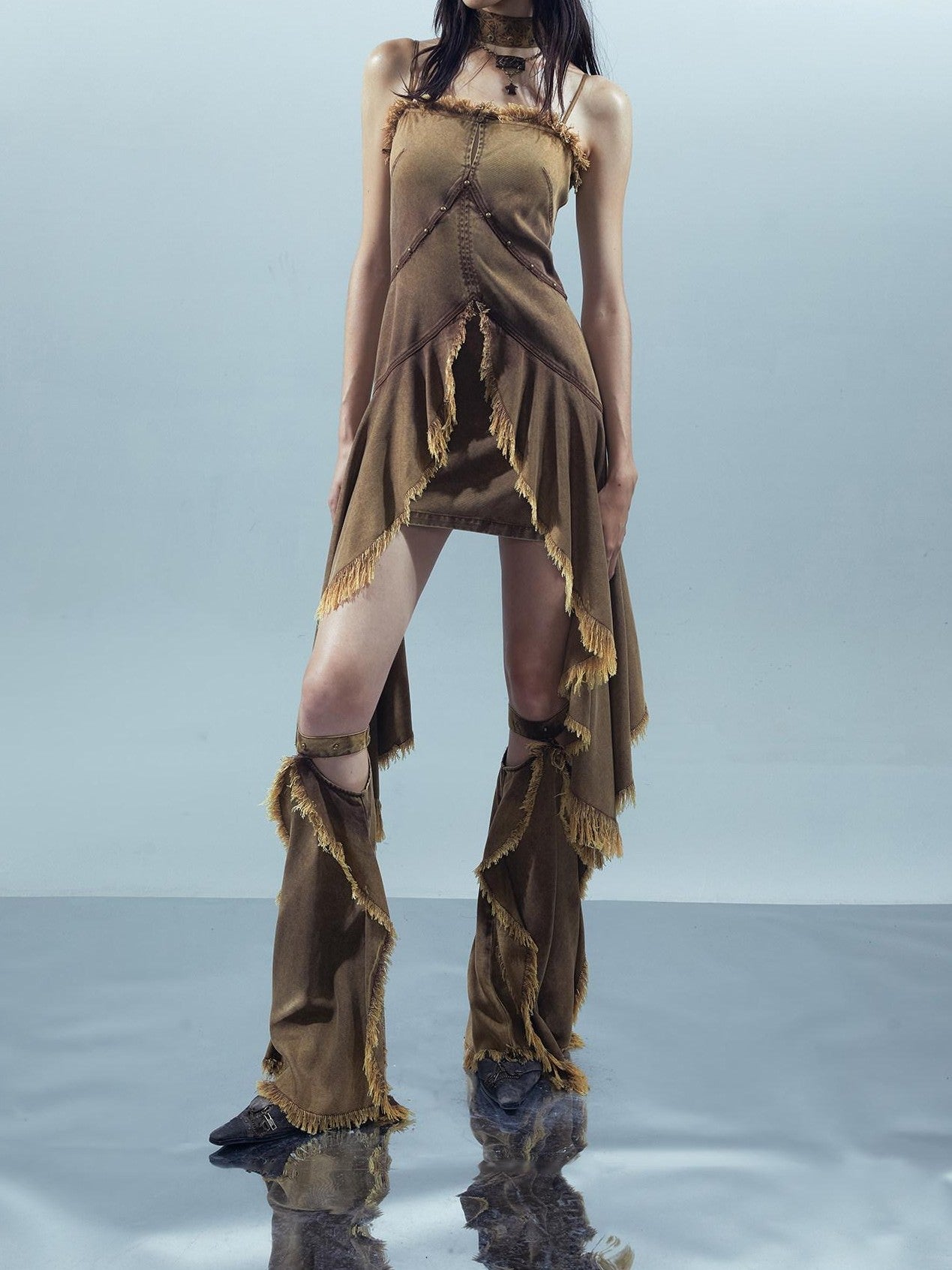 NORTH NODE Almond Frayed Ruffle Asymmetric Women&
