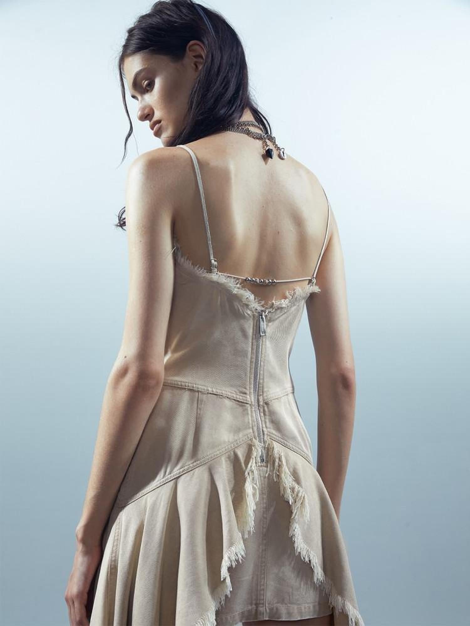NORTH NODE Almond Frayed Ruffle Asymmetric Women&