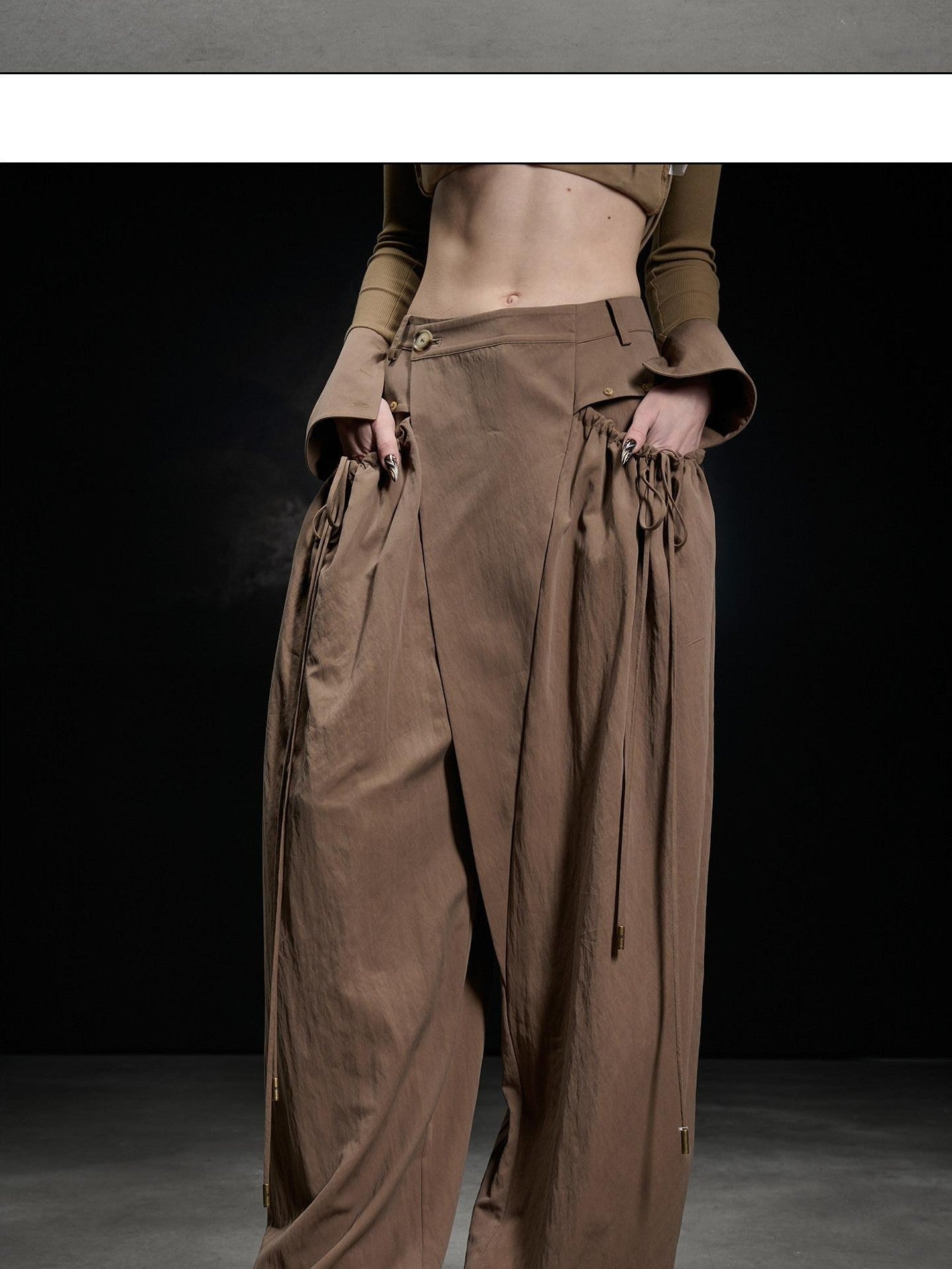 NORTH NODE Apricot Pleated Drawstring Pockets Drapey Women&