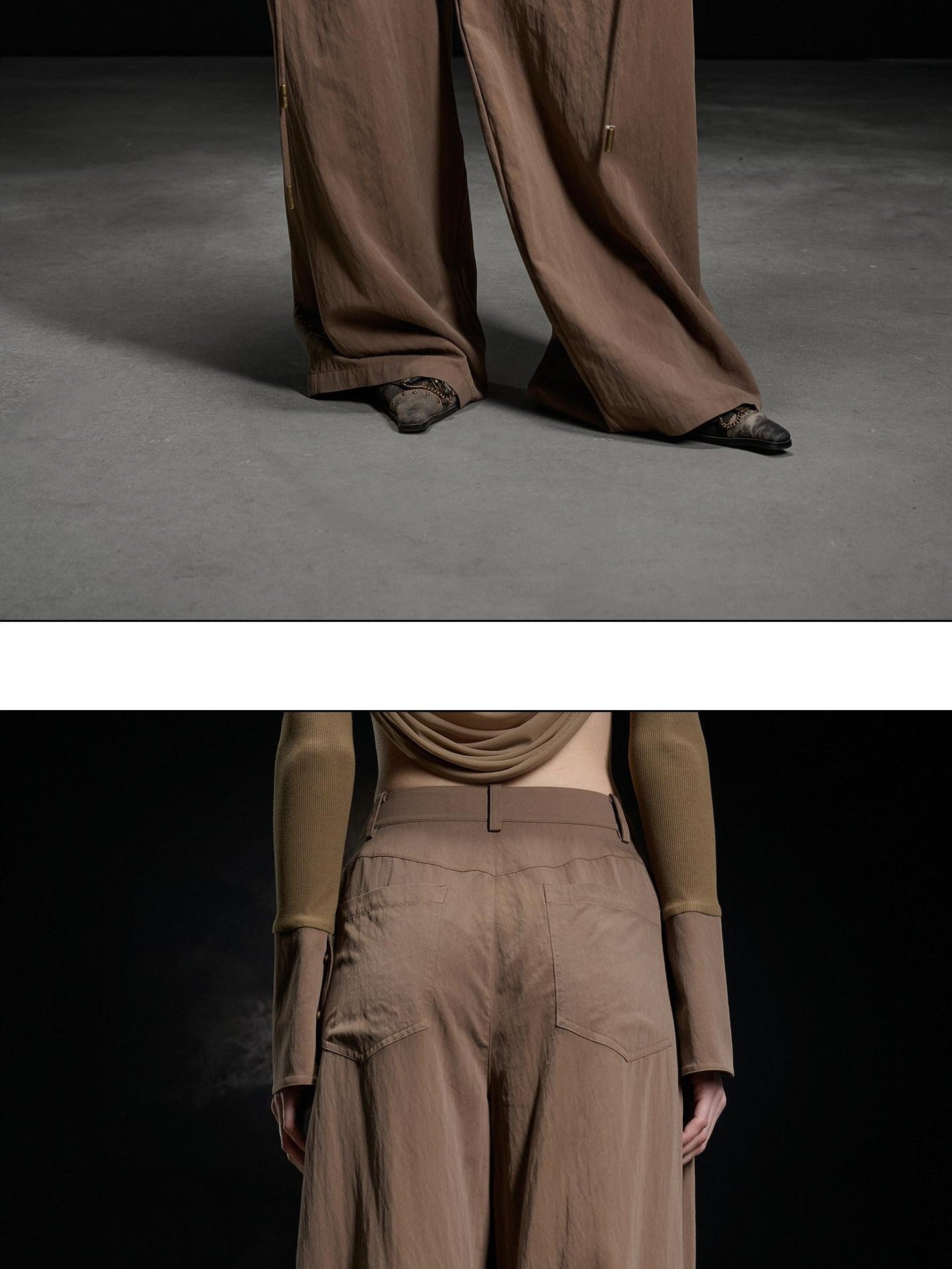 NORTH NODE Apricot Pleated Drawstring Pockets Drapey Women&