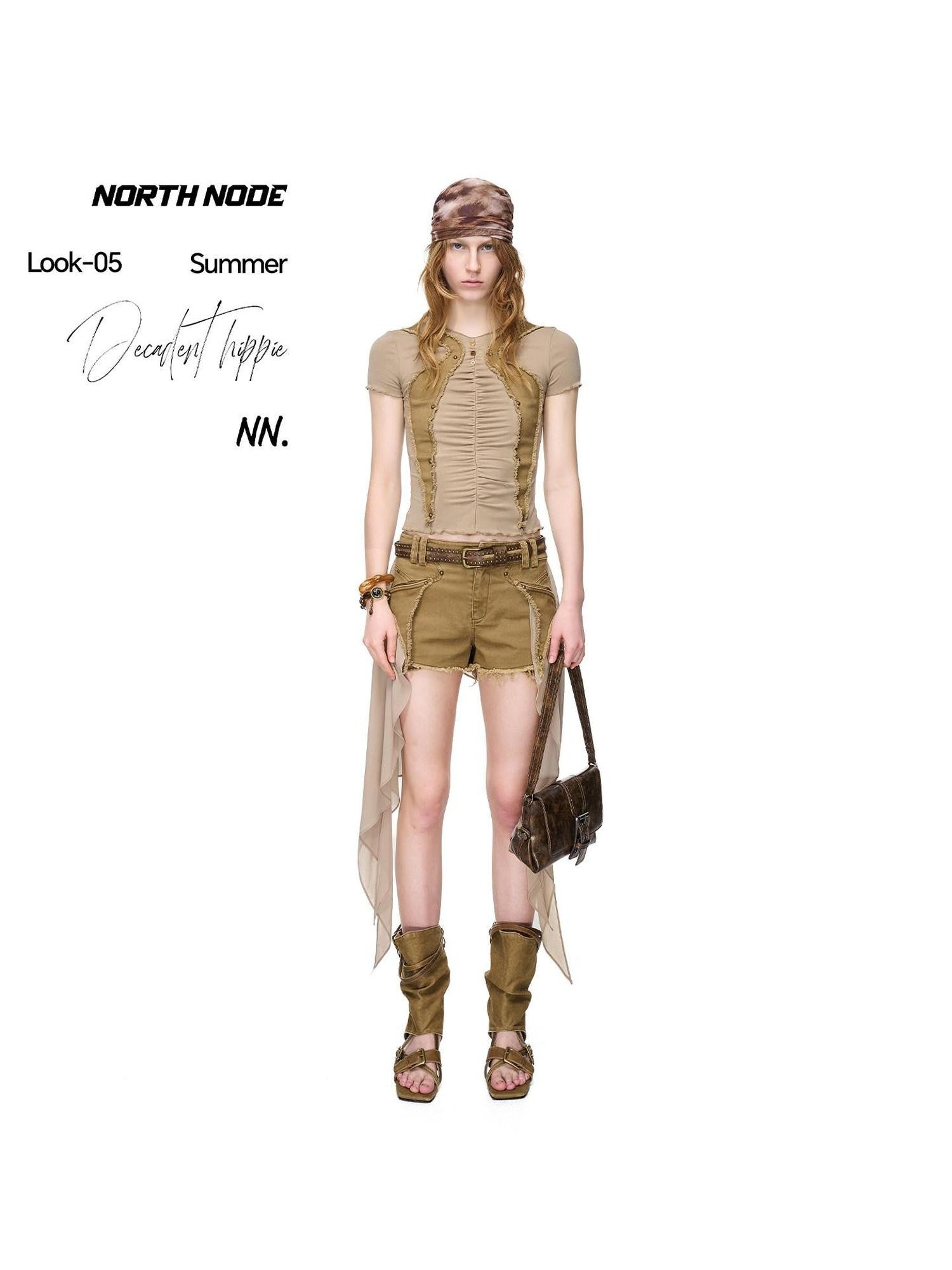 NORTH NODE Artistic Pleated Rivet Patchwork Women&