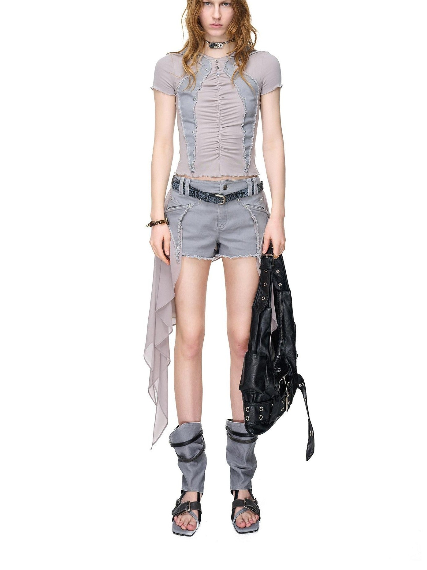 NORTH NODE Artistic Pleated Rivet Patchwork Women&