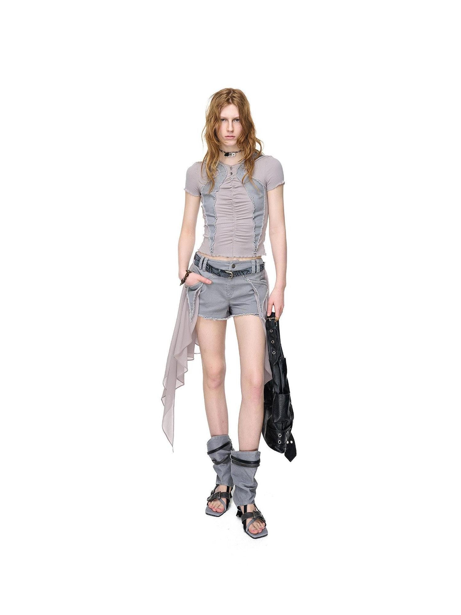 NORTH NODE Artistic Pleated Rivet Patchwork Women&