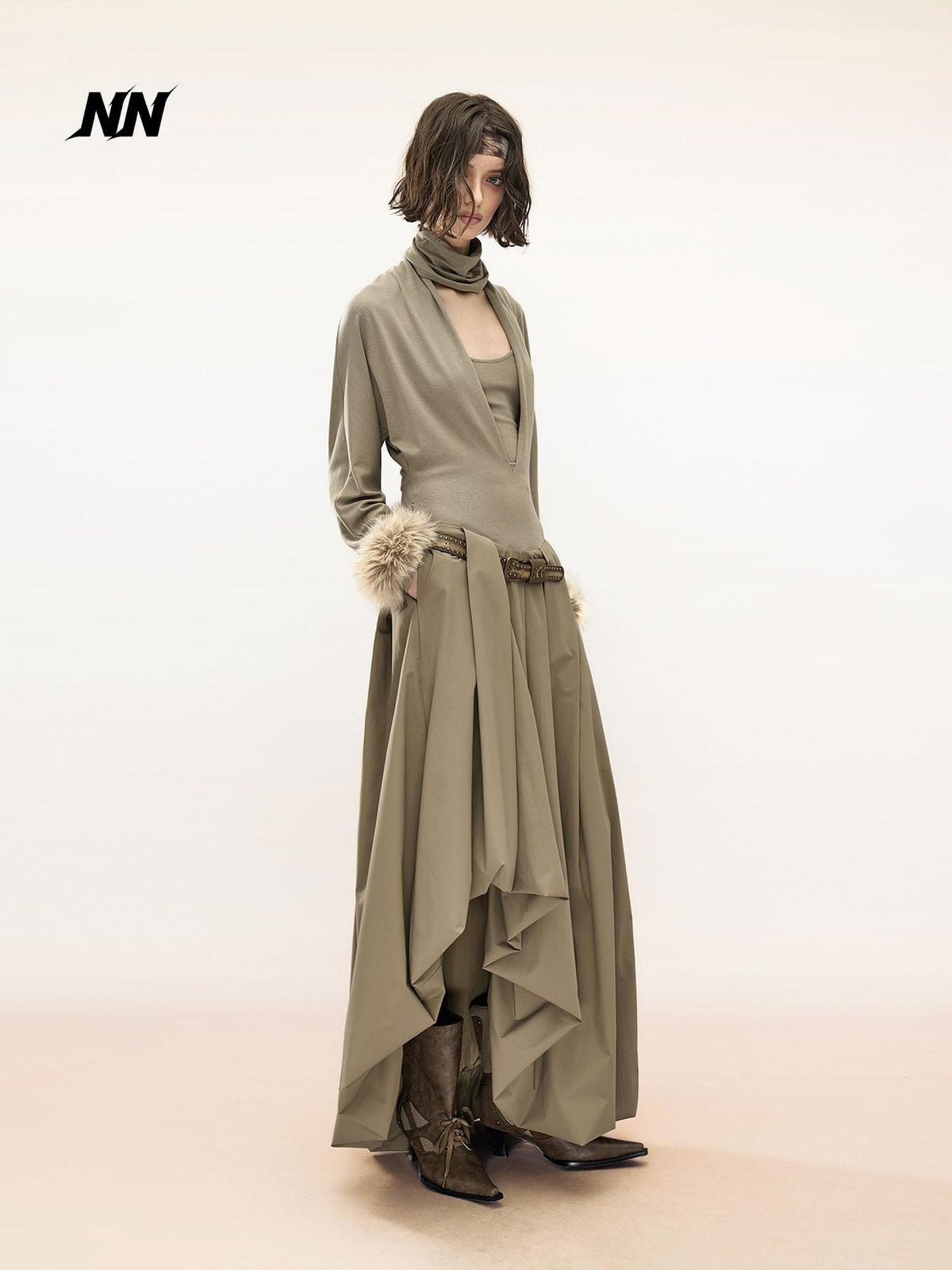 NORTH NODE Asymmetric Draped Nomadic Lyocell Cotton Women&