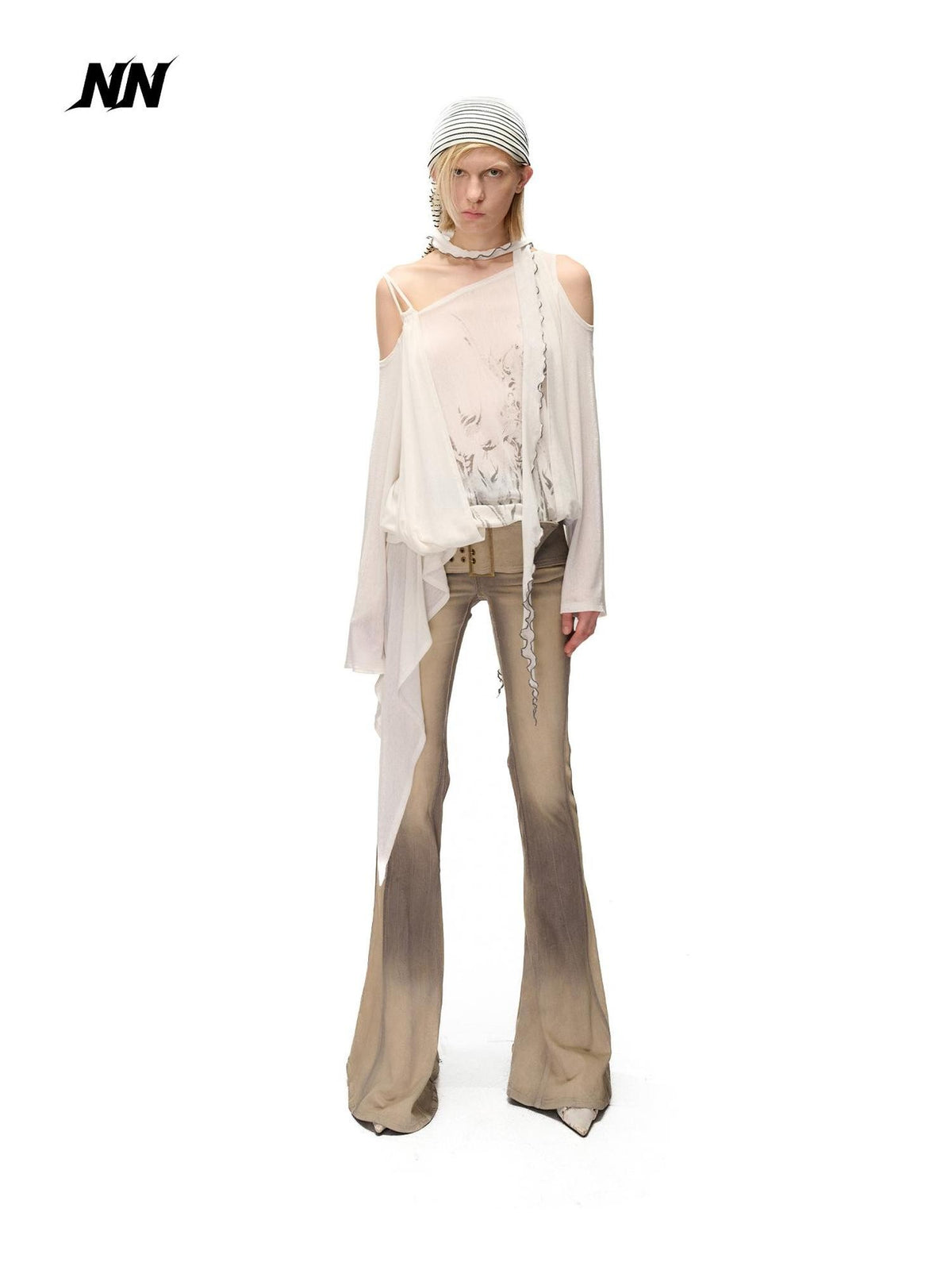NORTH NODE Asymmetric Fragment Print Loose Stretch Women&