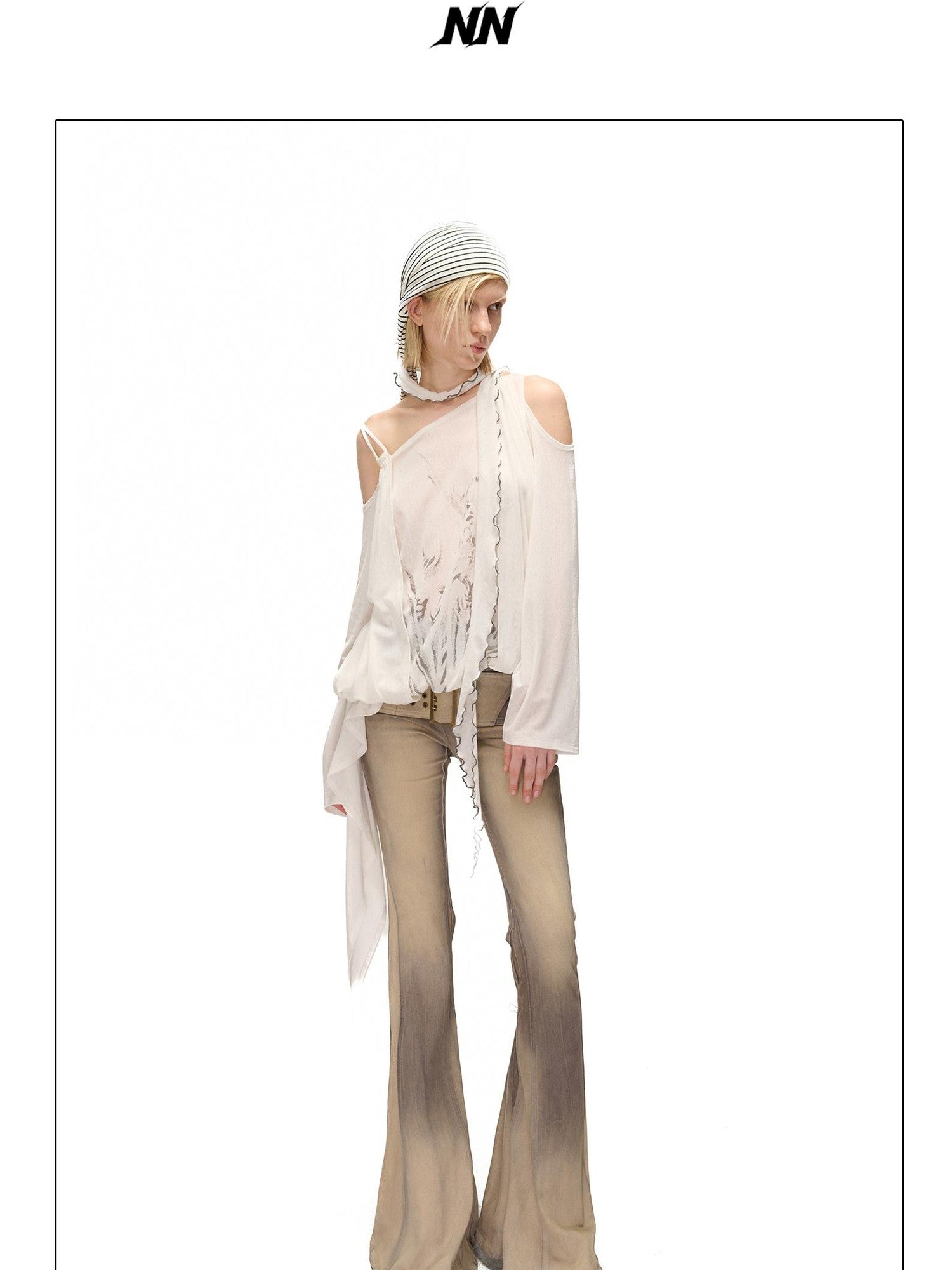NORTH NODE Asymmetric Fragment Print Loose Stretch Women&