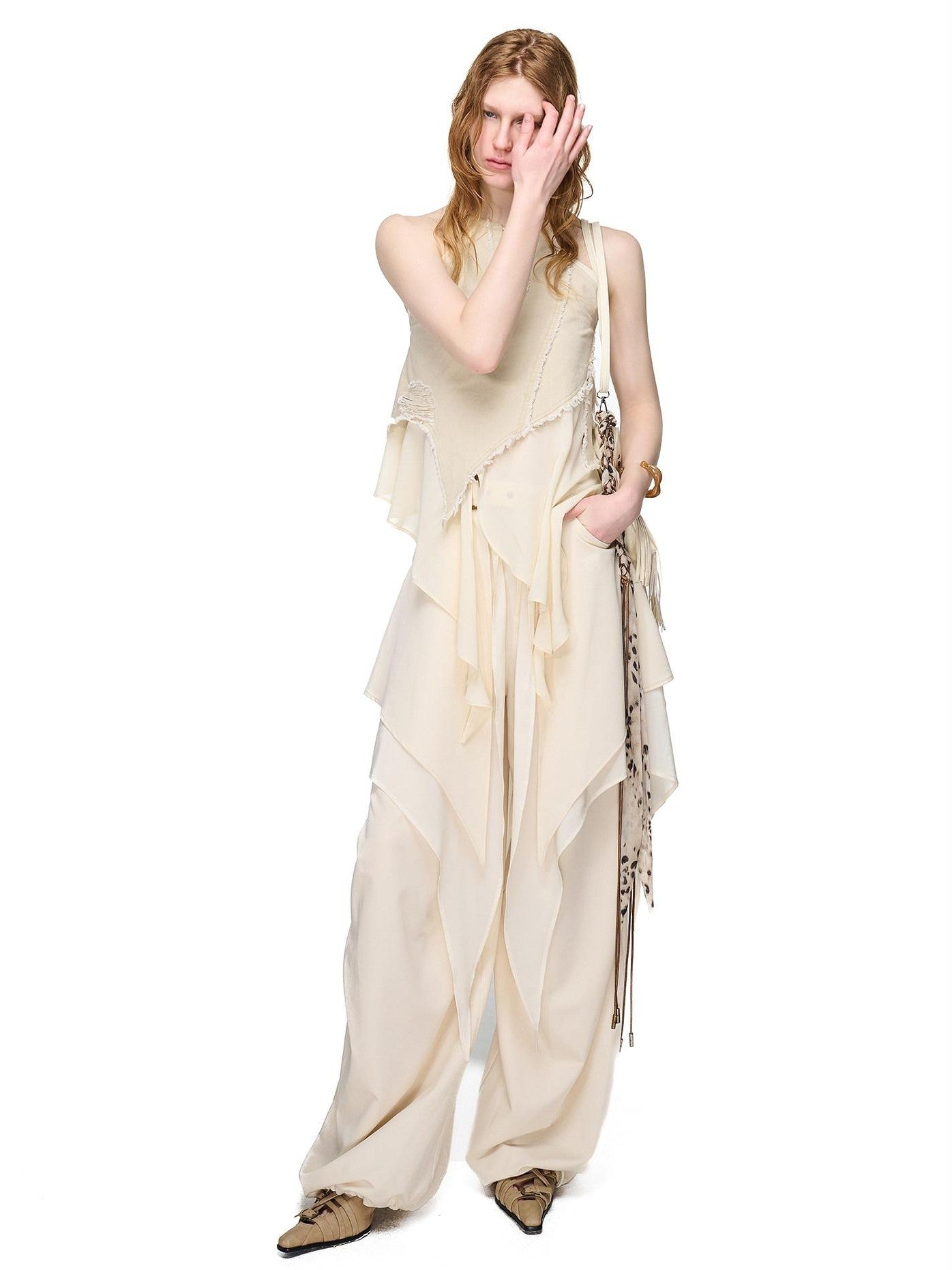 NORTH NODE Asymmetric Patchwork Distressed Beaded Women&