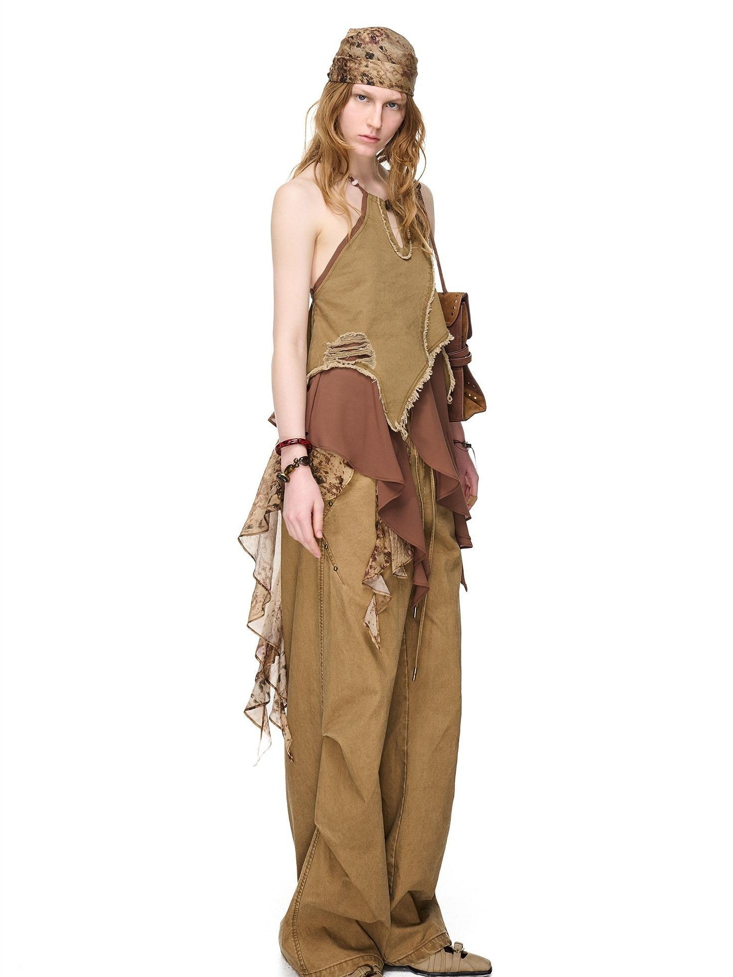 NORTH NODE Asymmetric Patchwork Distressed Beaded Women&