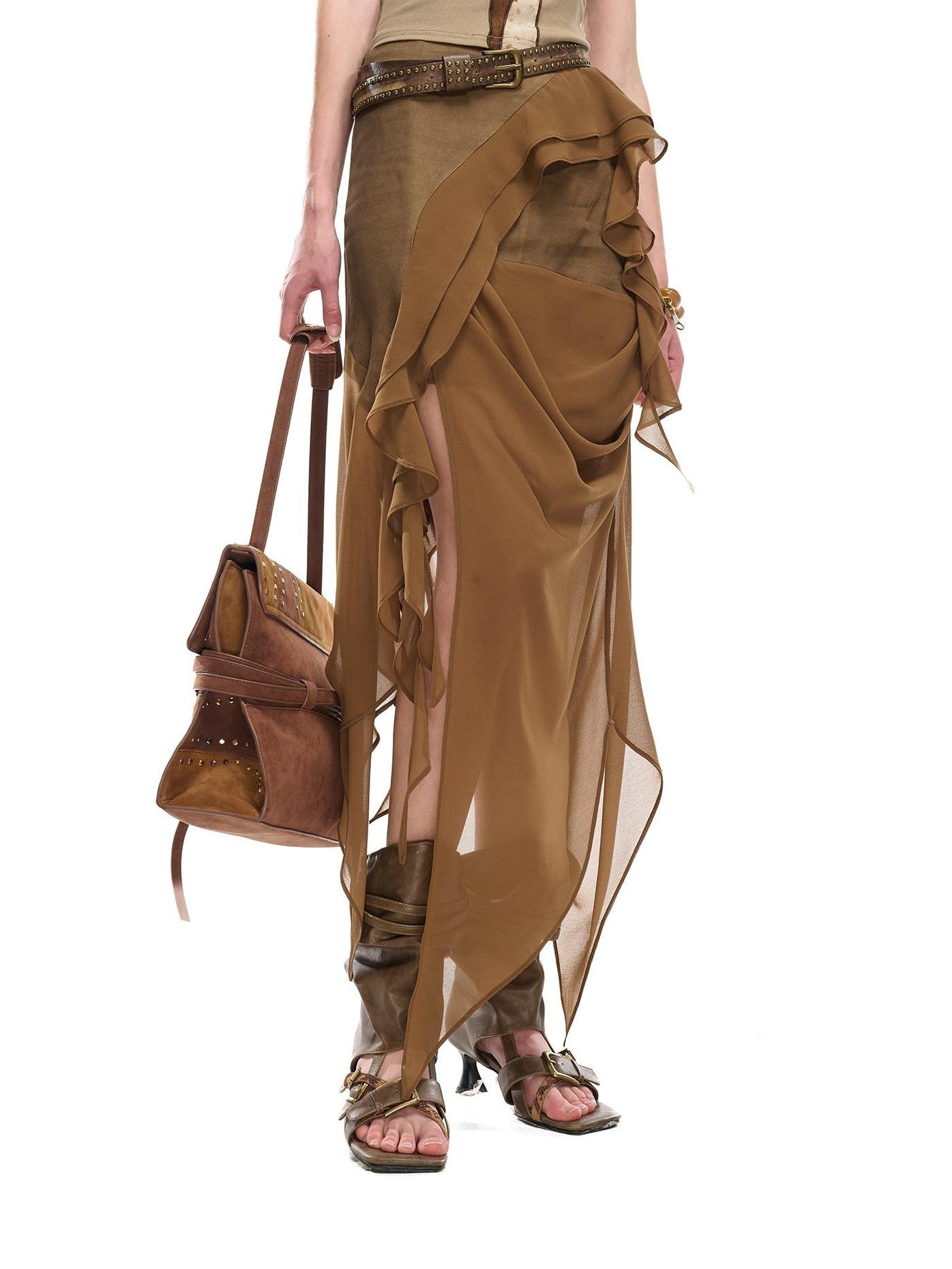 NORTH NODE Asymmetric Patchwork Irregular Pleated Ruffle Women&