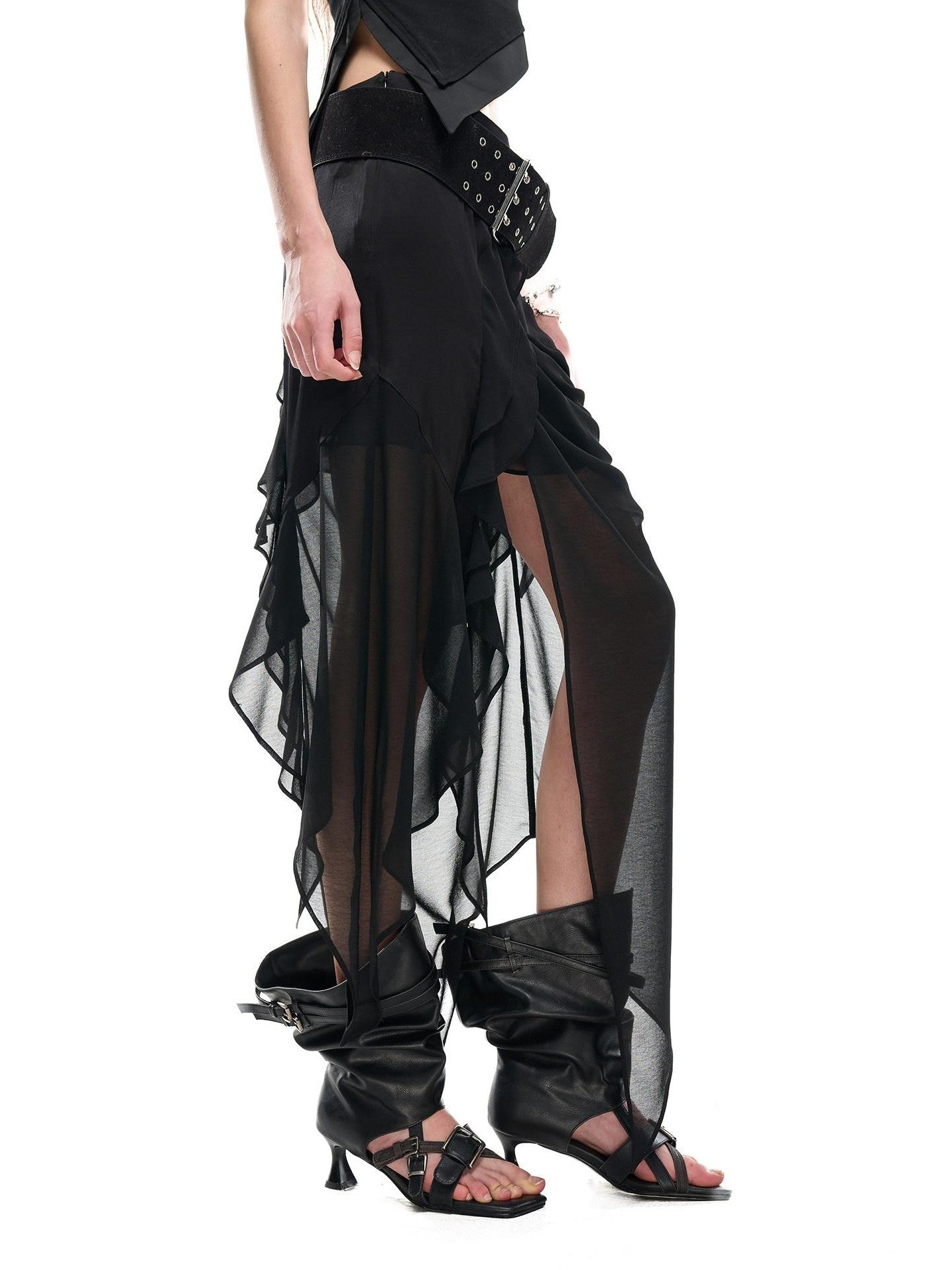 NORTH NODE Asymmetric Patchwork Irregular Pleated Ruffle Women&