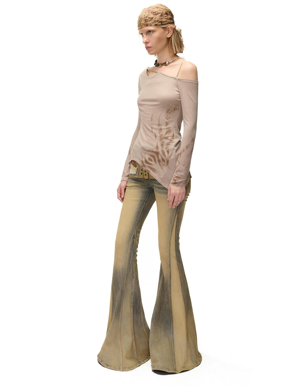 NORTH NODE Asymmetric Printed Knitted Collar Deconstructed Women&