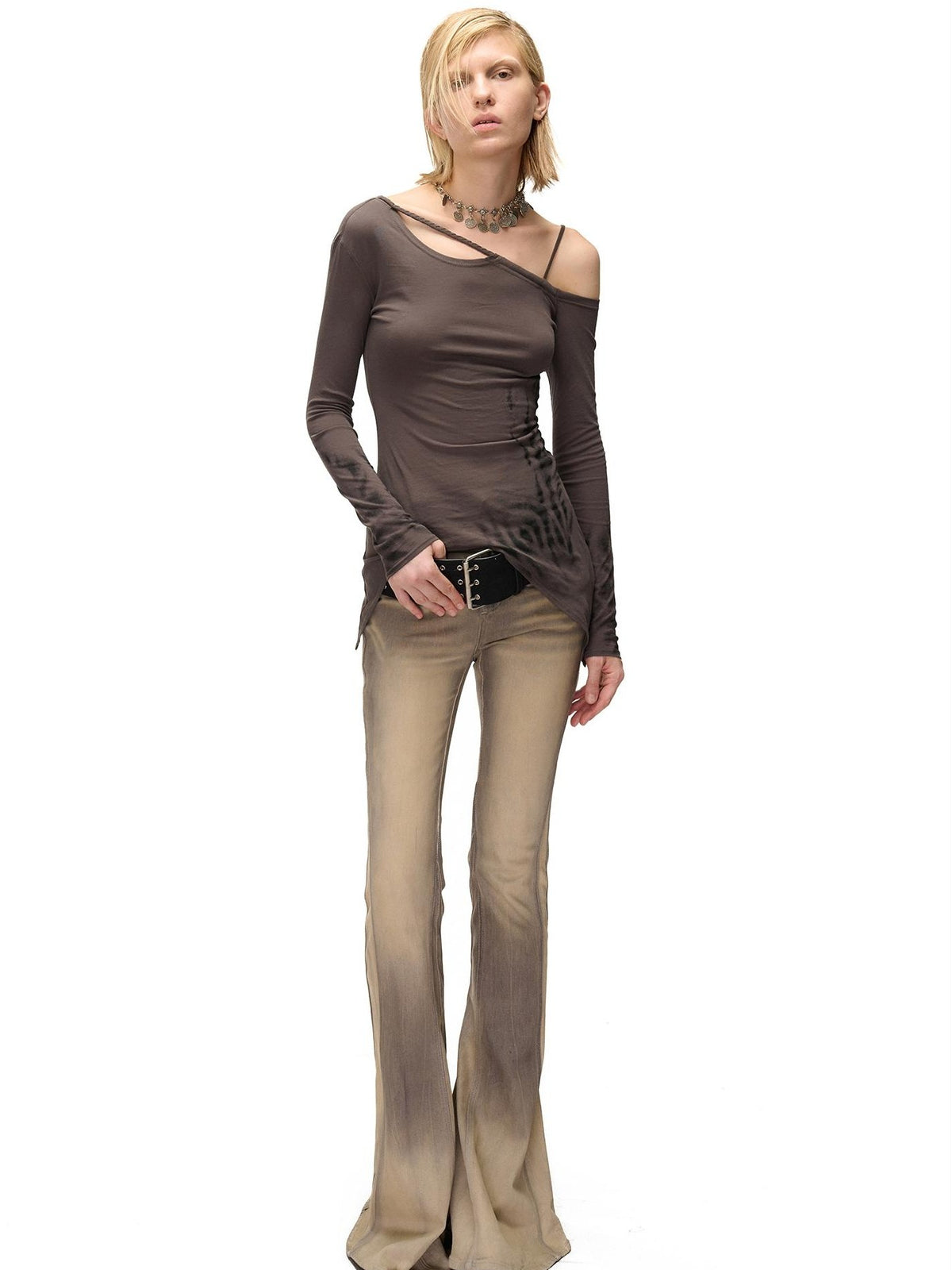 NORTH NODE Asymmetric Printed Knitted Collar Deconstructed Women&