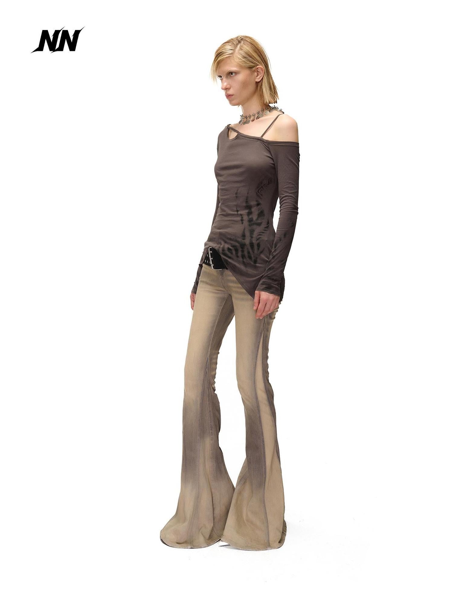 NORTH NODE Asymmetric Printed Knitted Collar Deconstructed Women&