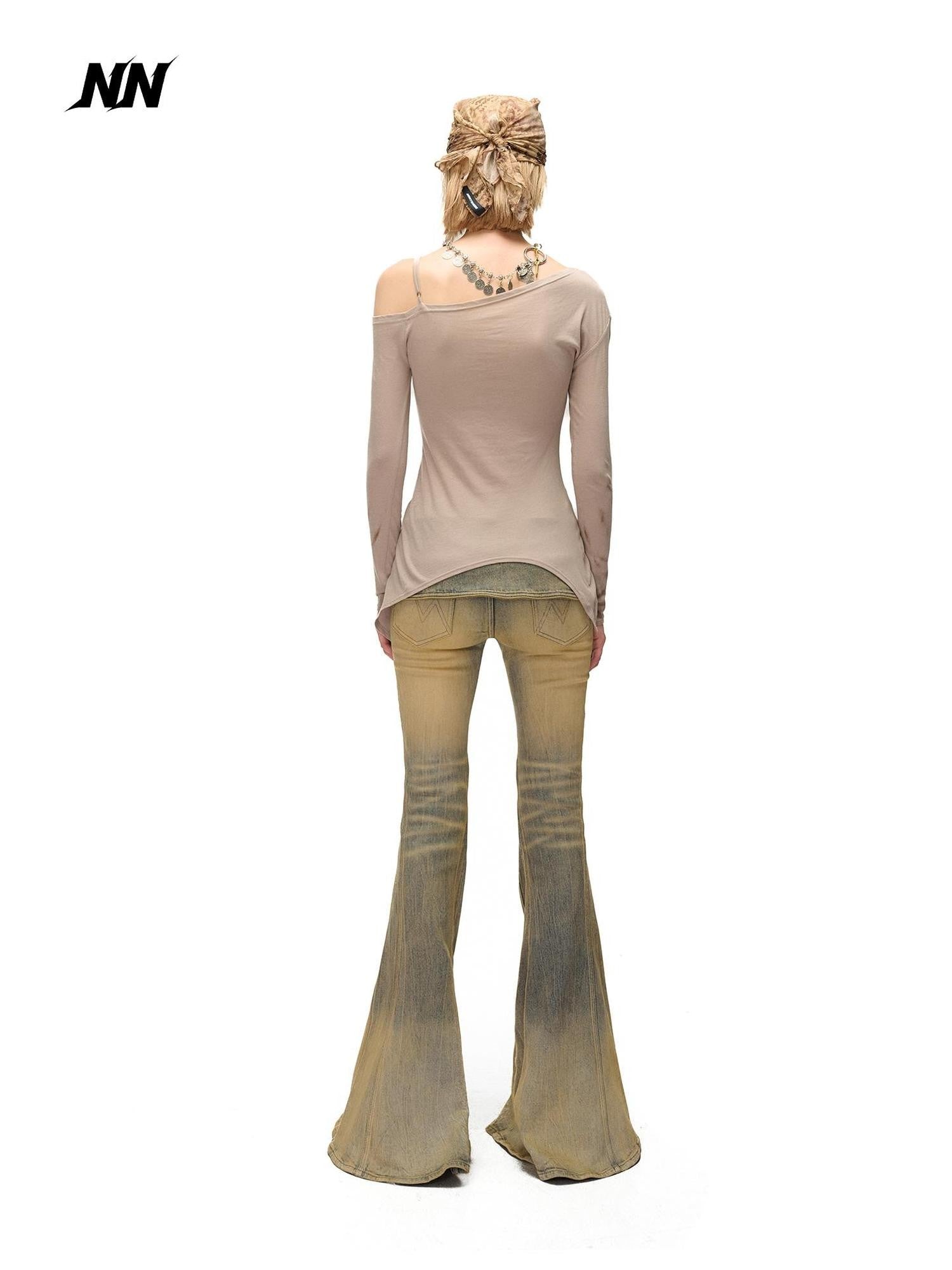 NORTH NODE Asymmetric Printed Knitted Collar Deconstructed Women&