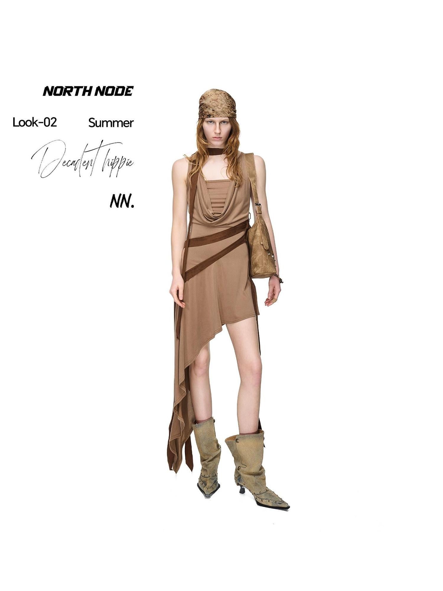 NORTH NODE Asymmetrical Draped Tie Women&