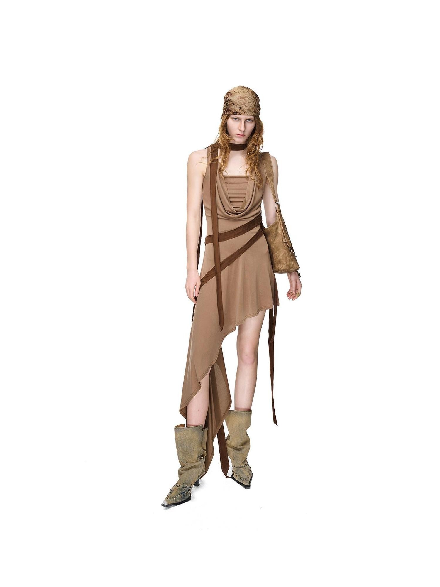 NORTH NODE Asymmetrical Draped Tie Women&