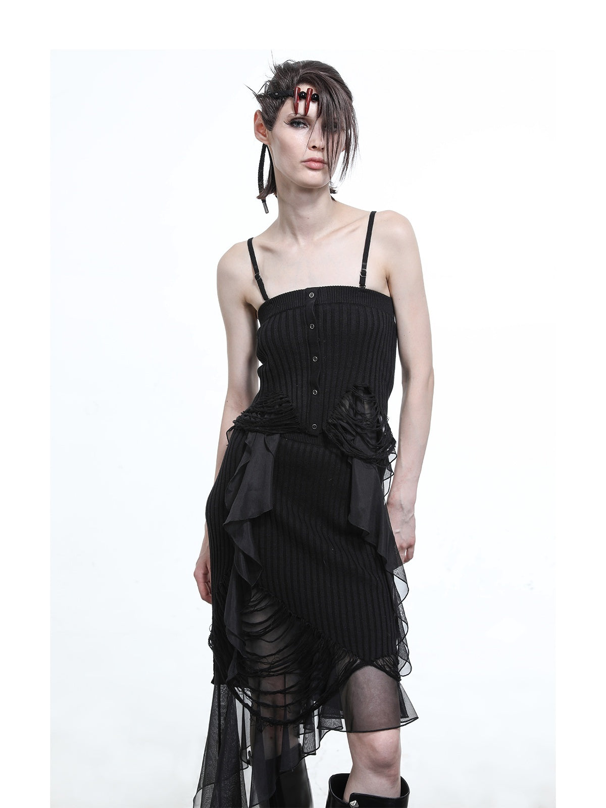 NORTH_NODE_Asymmetrical_Patchwork_Knit_Ruffle_Slim_Fit_Women&