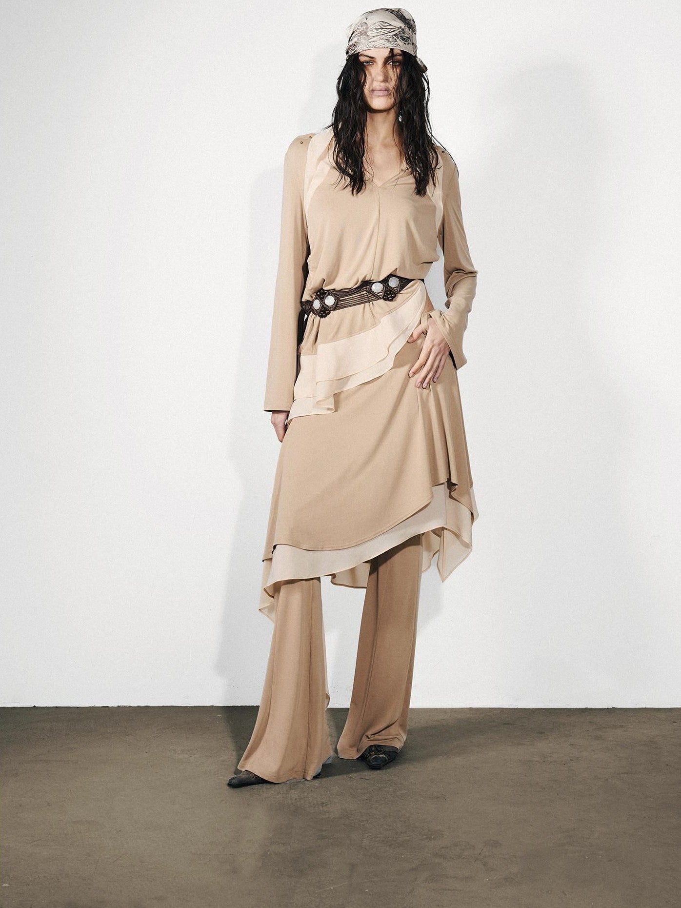 NORTH NODE Asymmetrical Patchwork Ruffle V-neck Loose Women&