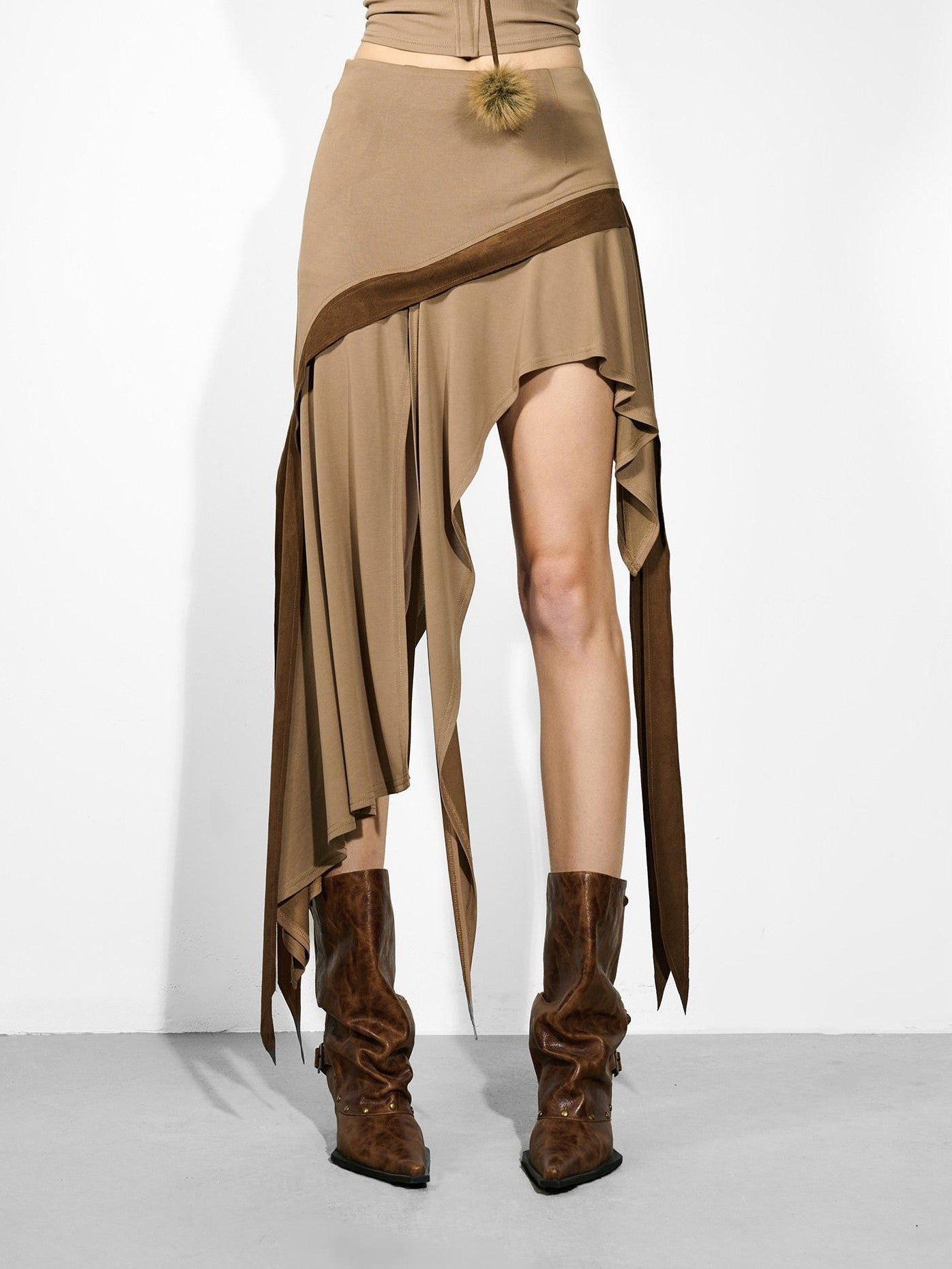 NORTH NODE Asymmetrical Ruffled Spliced Front Slit Women&