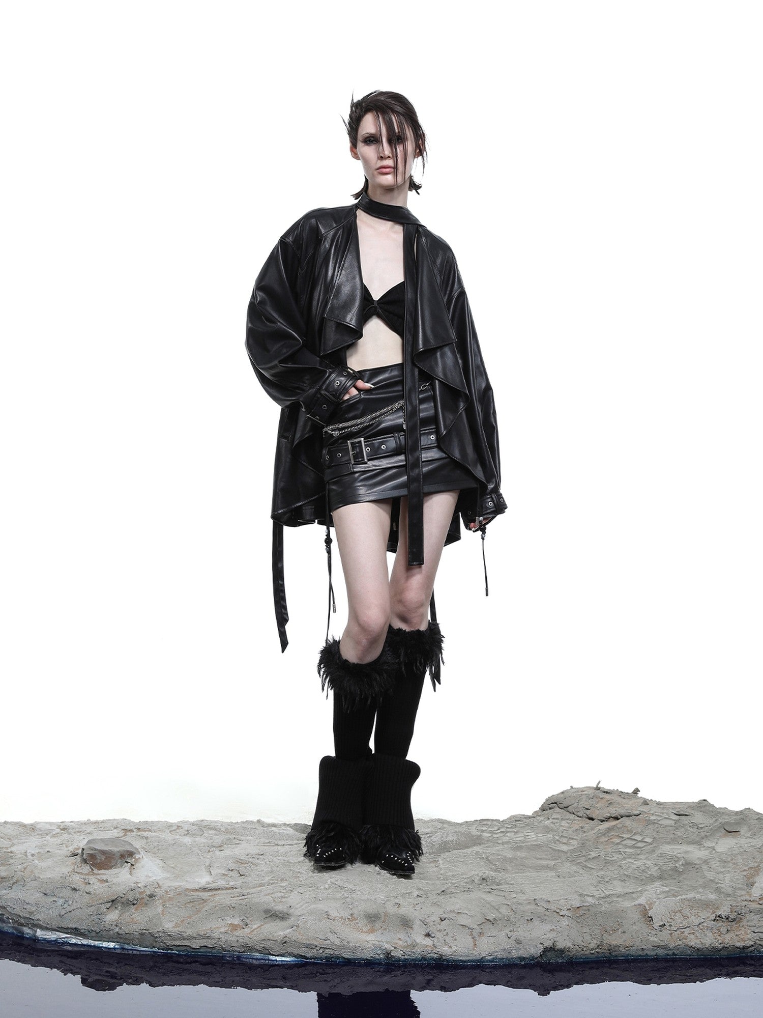 NORTH NODE Beaded Belt Lace Up Pocket Punk Women&