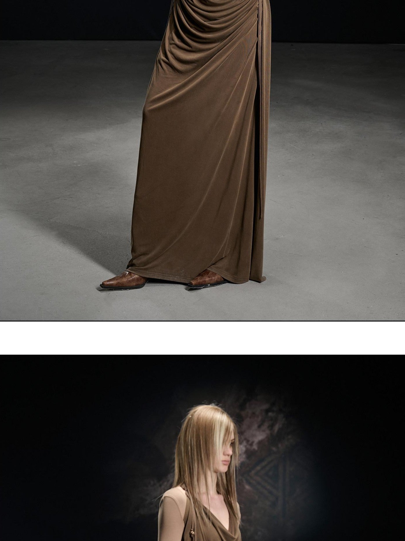 NORTH NODE Beaded Cowl Neck Patchwork Pleated Women&
