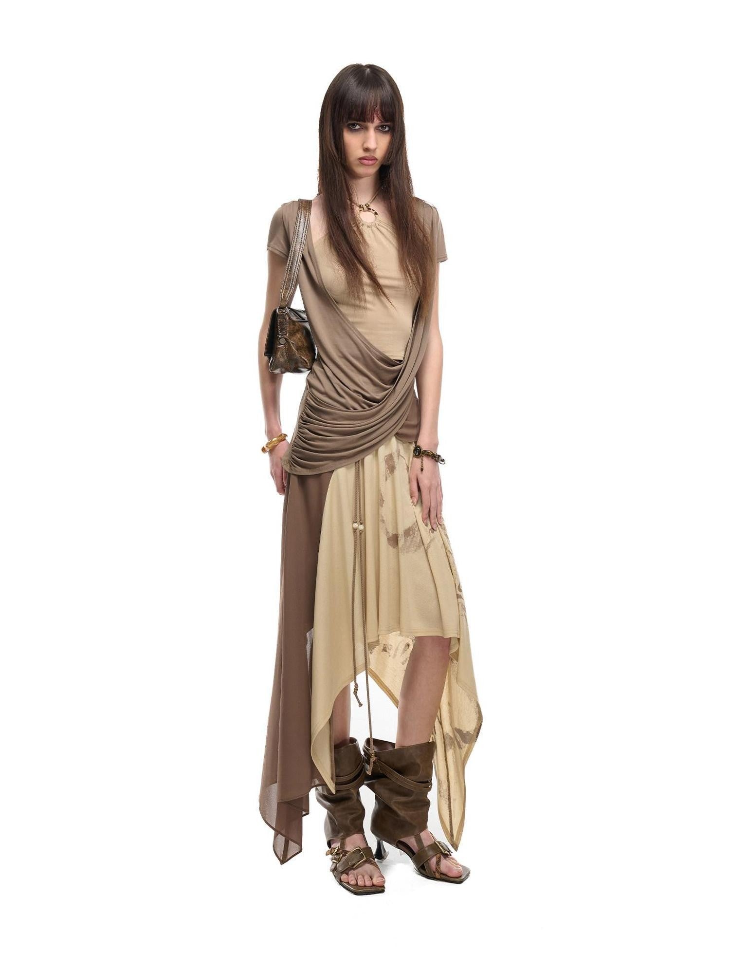 NORTH NODE Beaded Halter Draped Asymmetric Ruched Women&