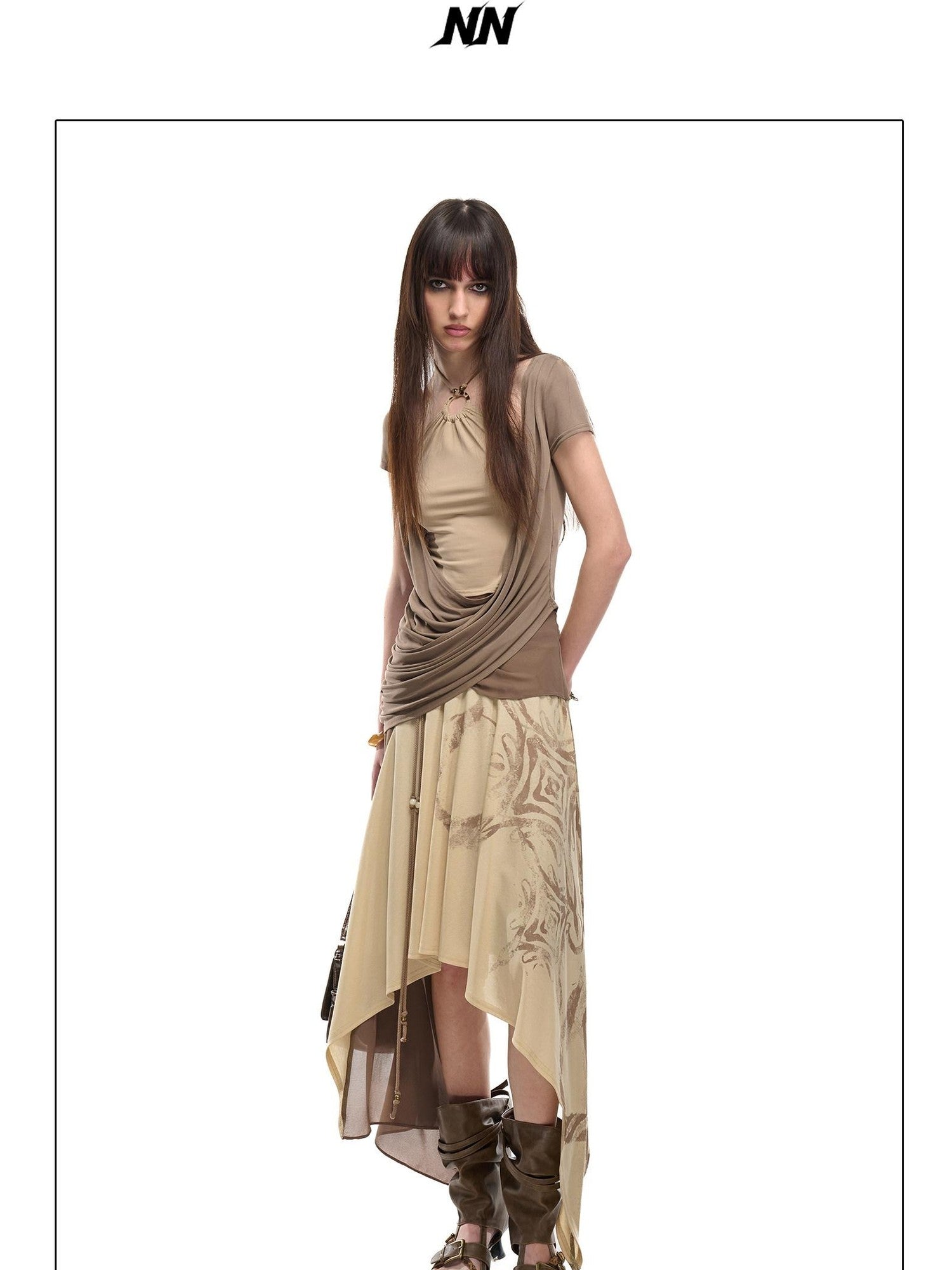 NORTH NODE Beaded Halter Draped Asymmetric Ruched Women&