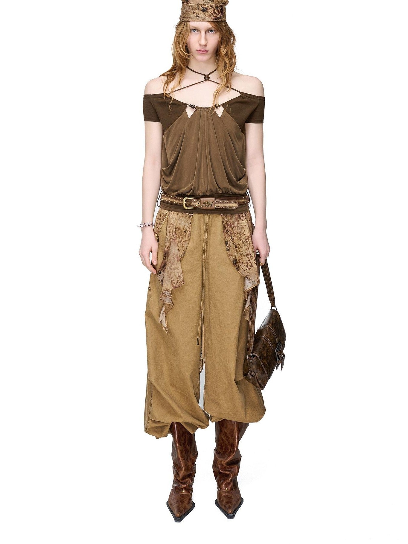NORTH NODE Beaded Halter Neck Patchwork Short Sleeve Women&