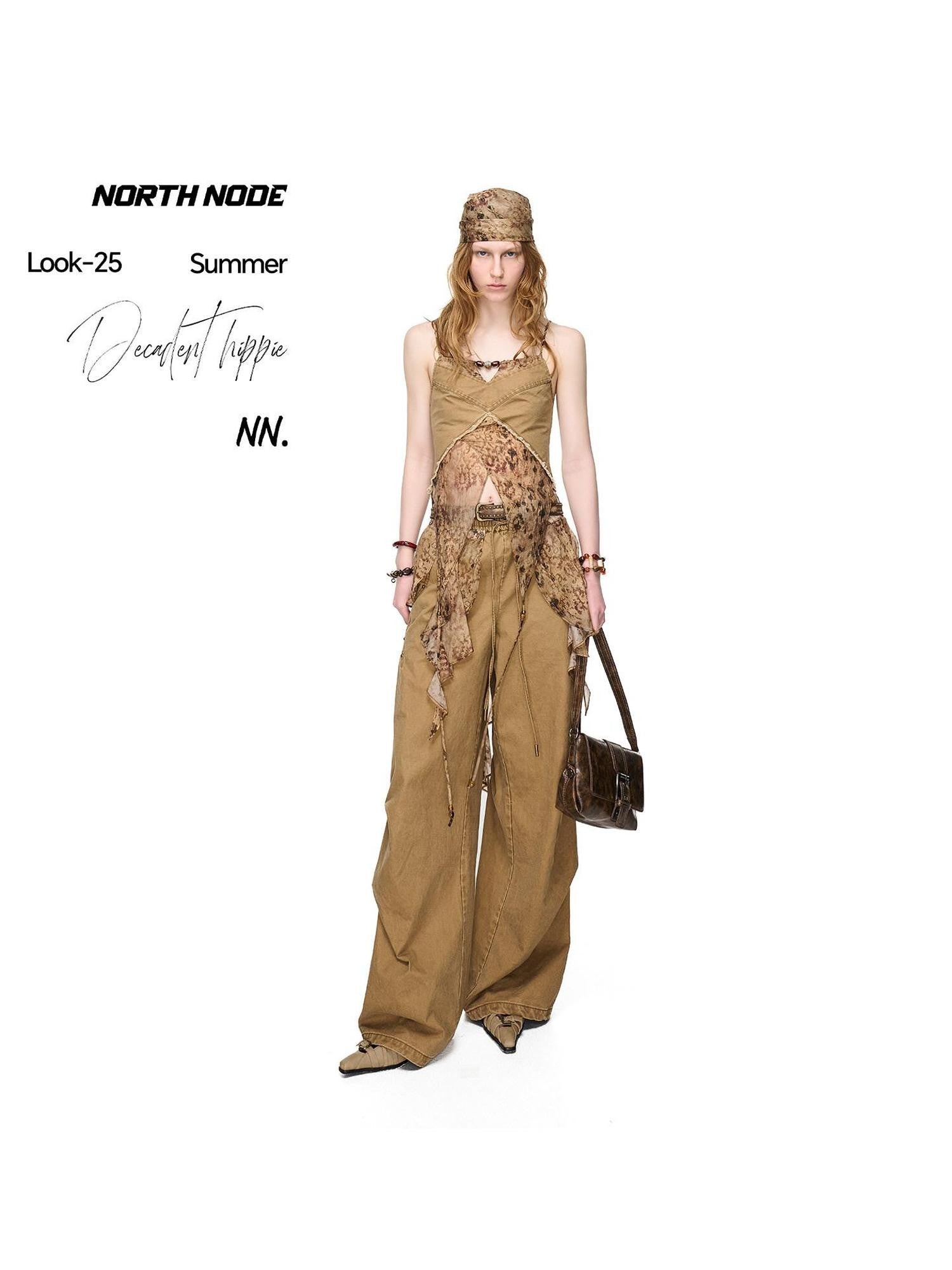 NORTH NODE Beaded Lace Print Patchwork Splice Women&