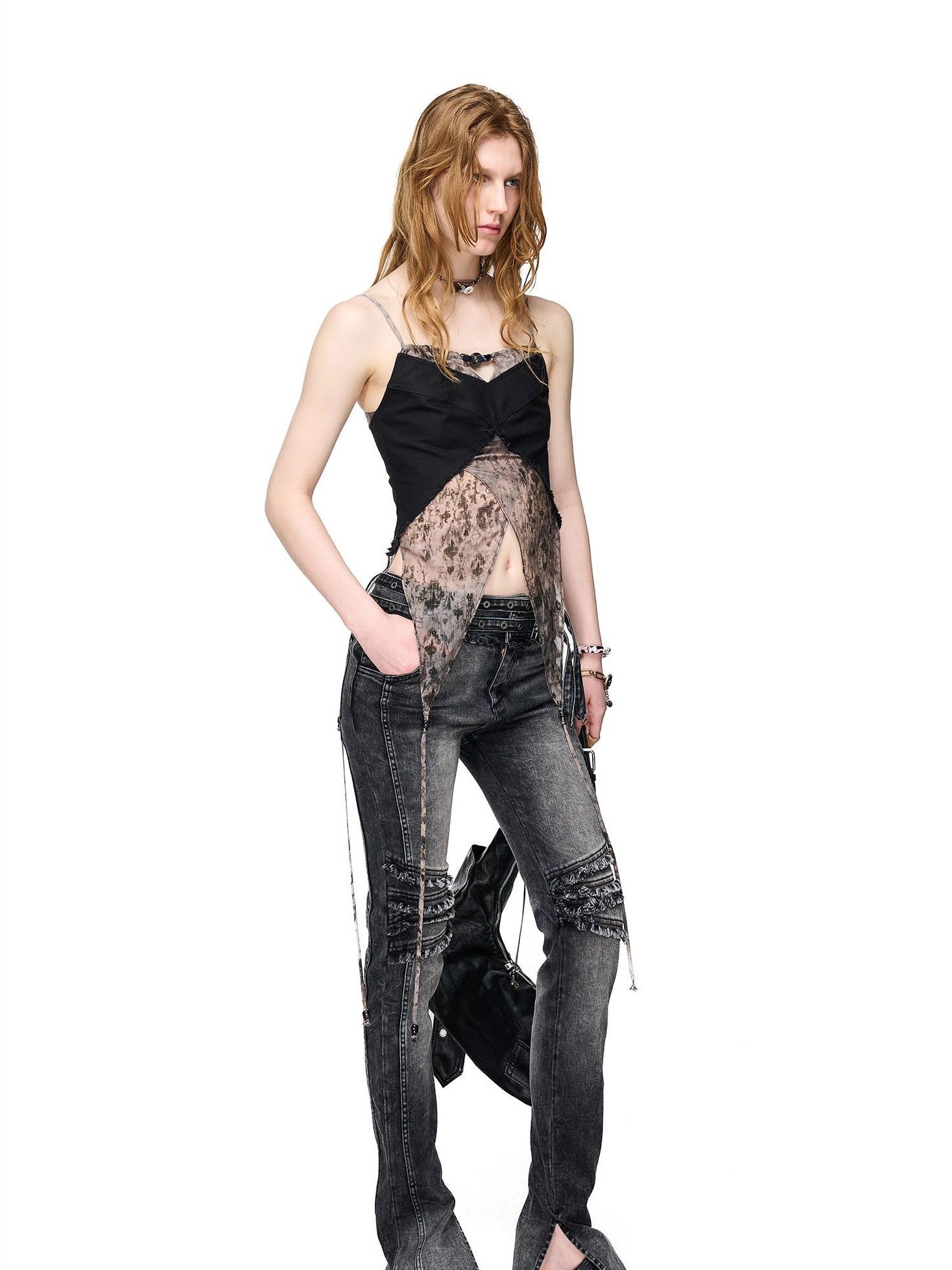 NORTH NODE Beaded Lace Print Patchwork Splice Women&