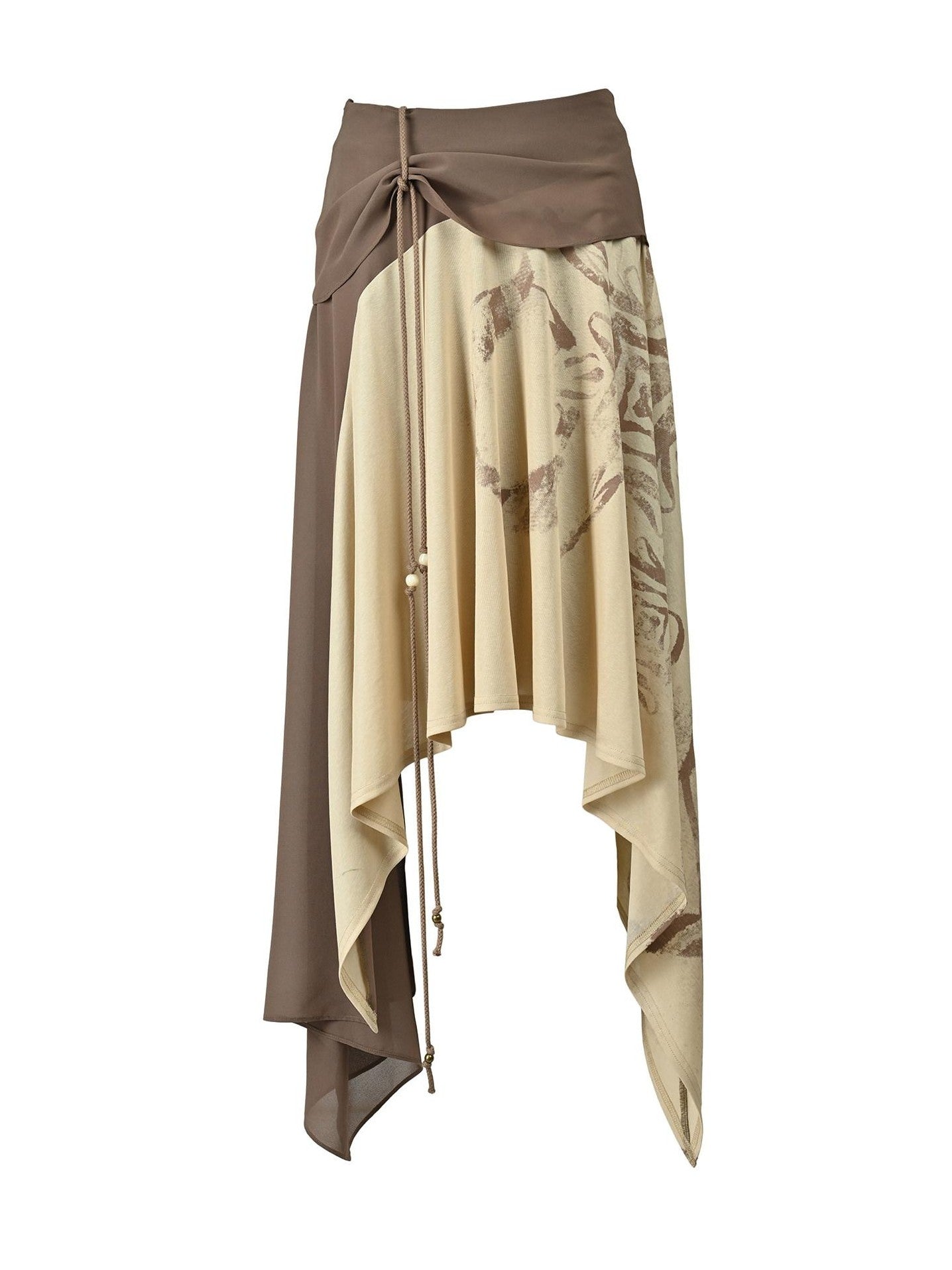 NORTH NODE Beaded Tie Splice Printed Asymmetric Ruffle Women&