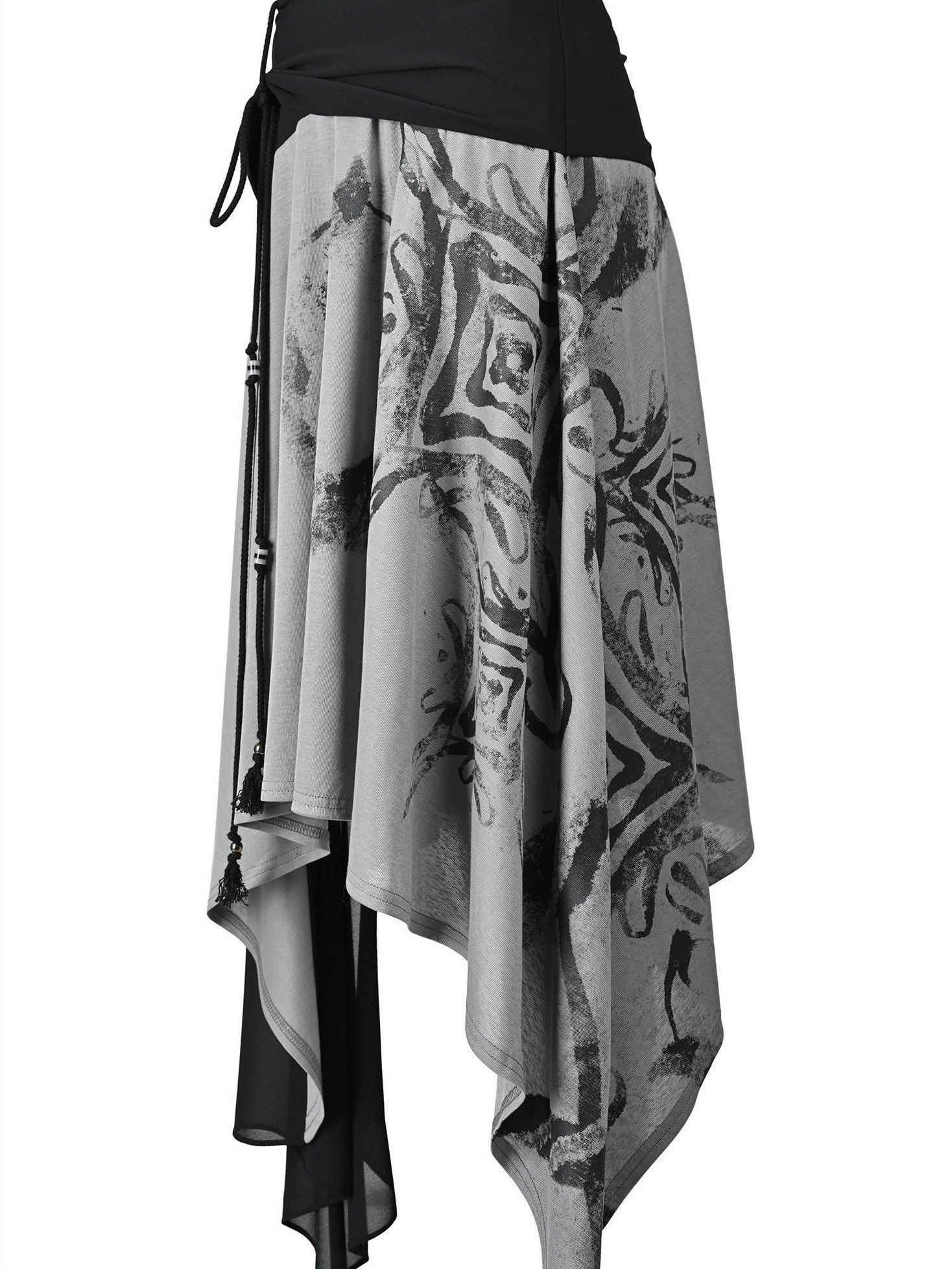 NORTH NODE Beaded Tie Splice Printed Asymmetric Ruffle Women&