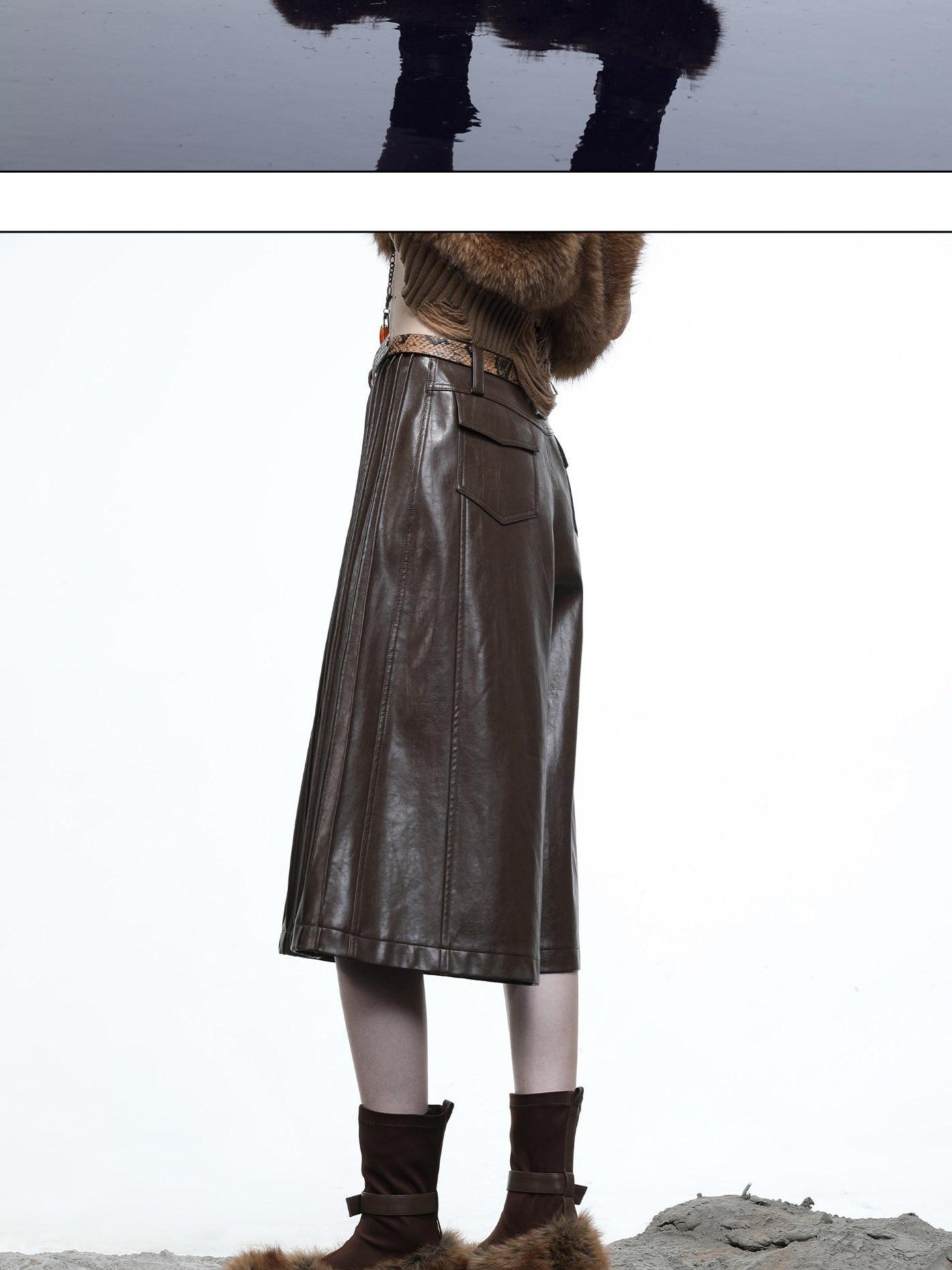 NORTH NODE Black Accordion Pleated Wide Leg Flared Natural Waist Women&