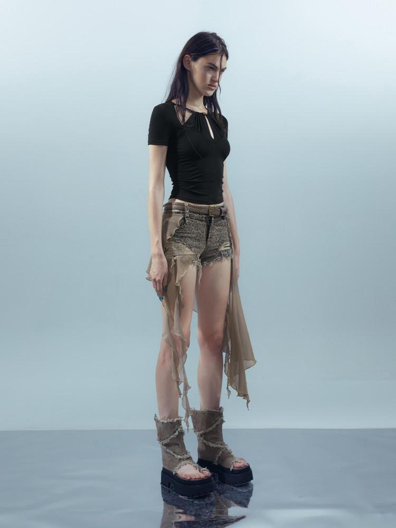 NORTH NODE Black Beaded Halter Ruched Slim Fit Women&