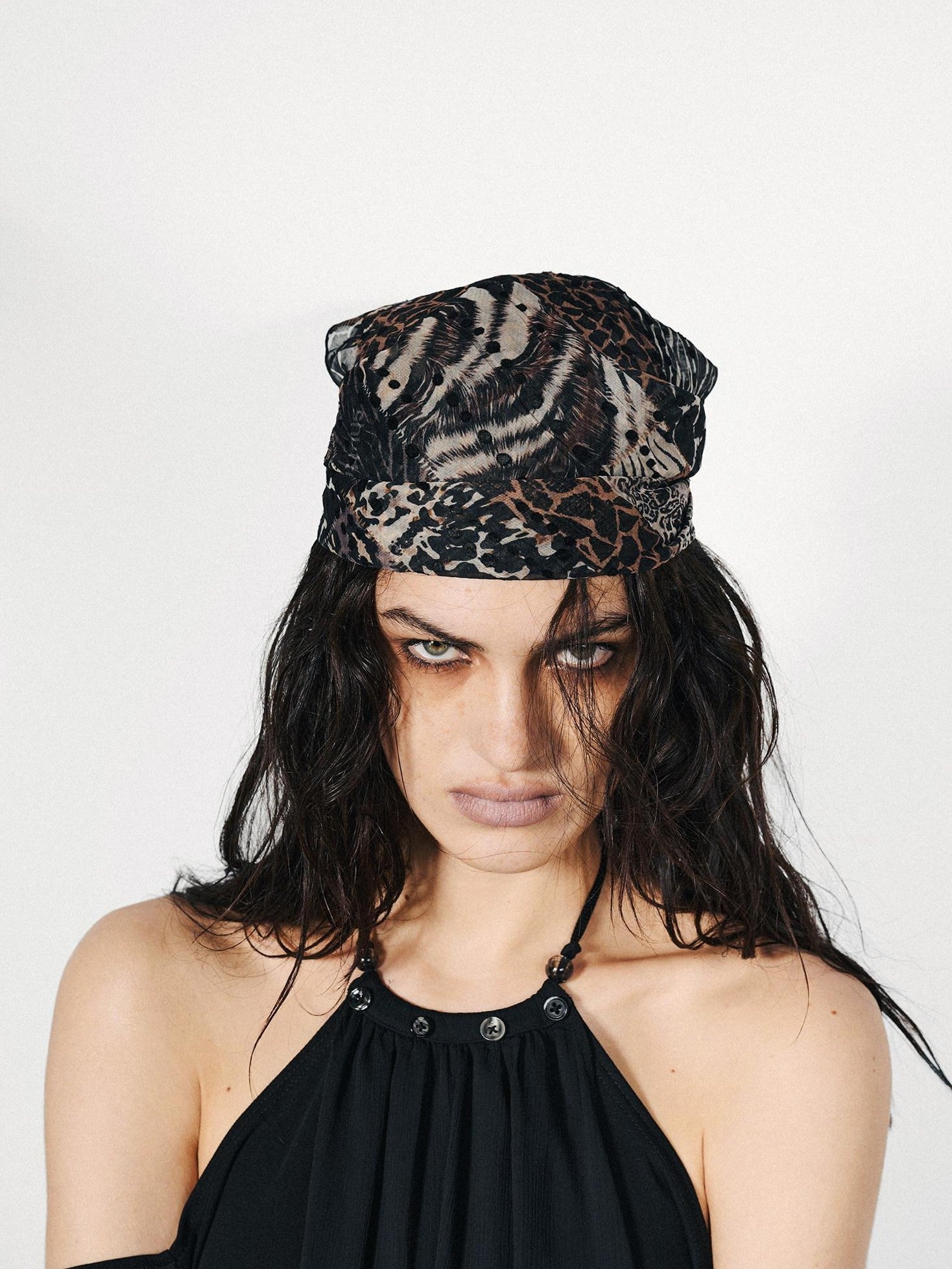 NORTH NODE Black Leopard Print Multiway Small Square Silk Women&