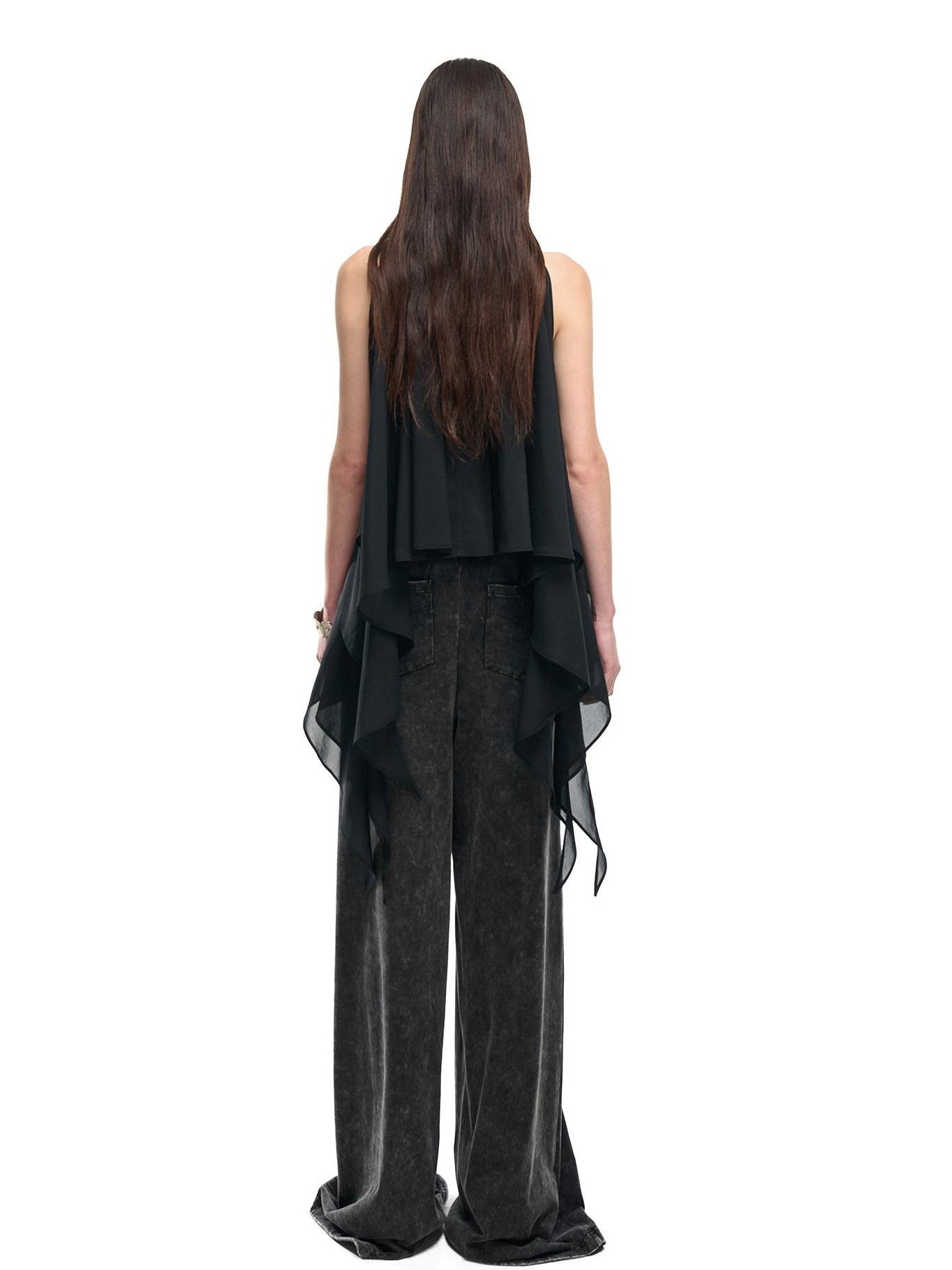NORTH NODE Black Off Shoulder Halter Asymmetrical Ruffle Women&