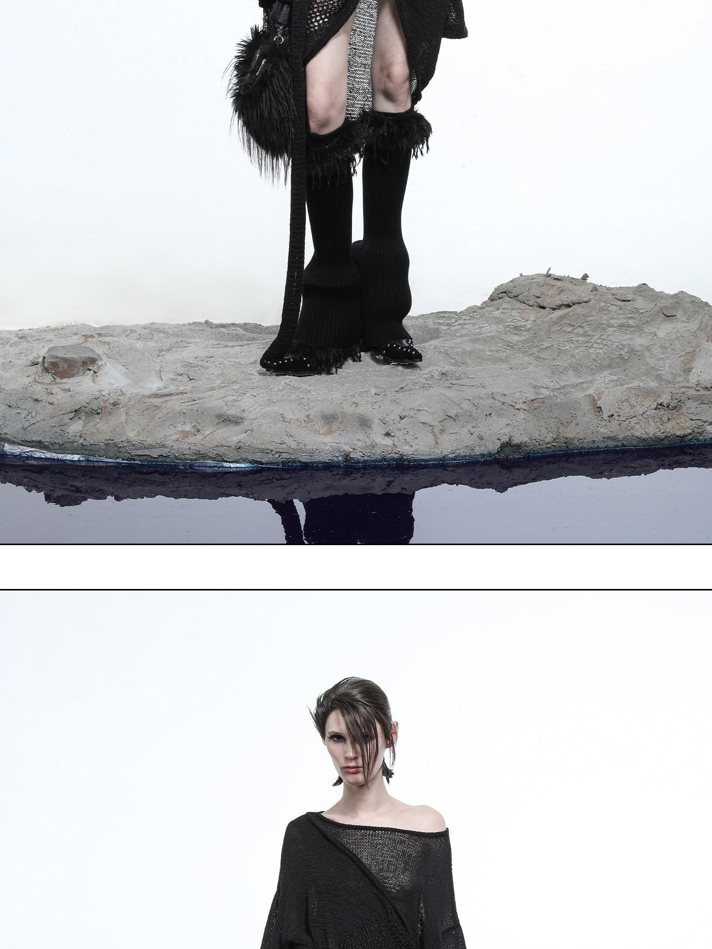NORTH NODE Black Punk Distressed Irregular Crewneck Women&