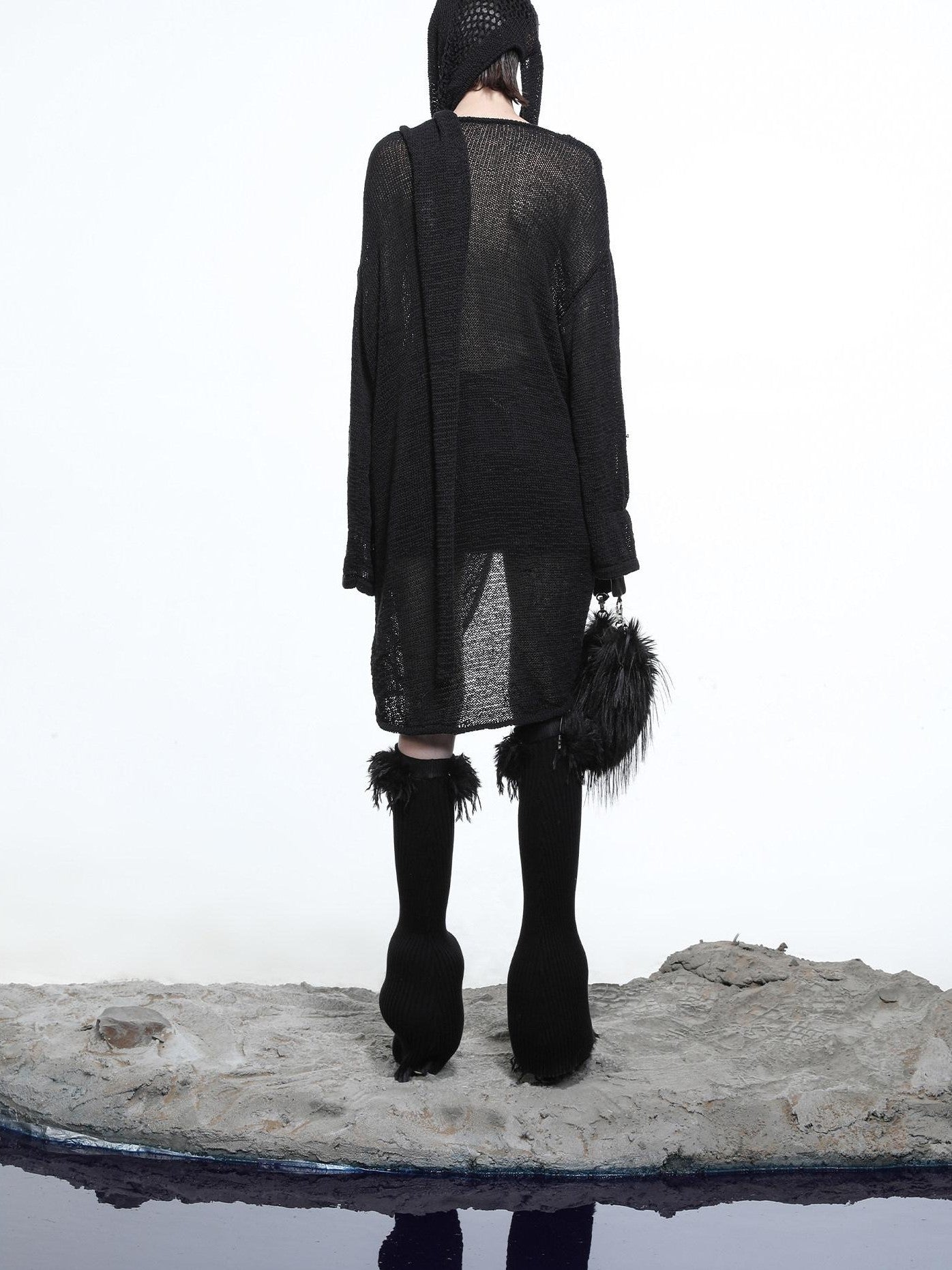 NORTH NODE Black Punk Distressed Irregular Crewneck Women&