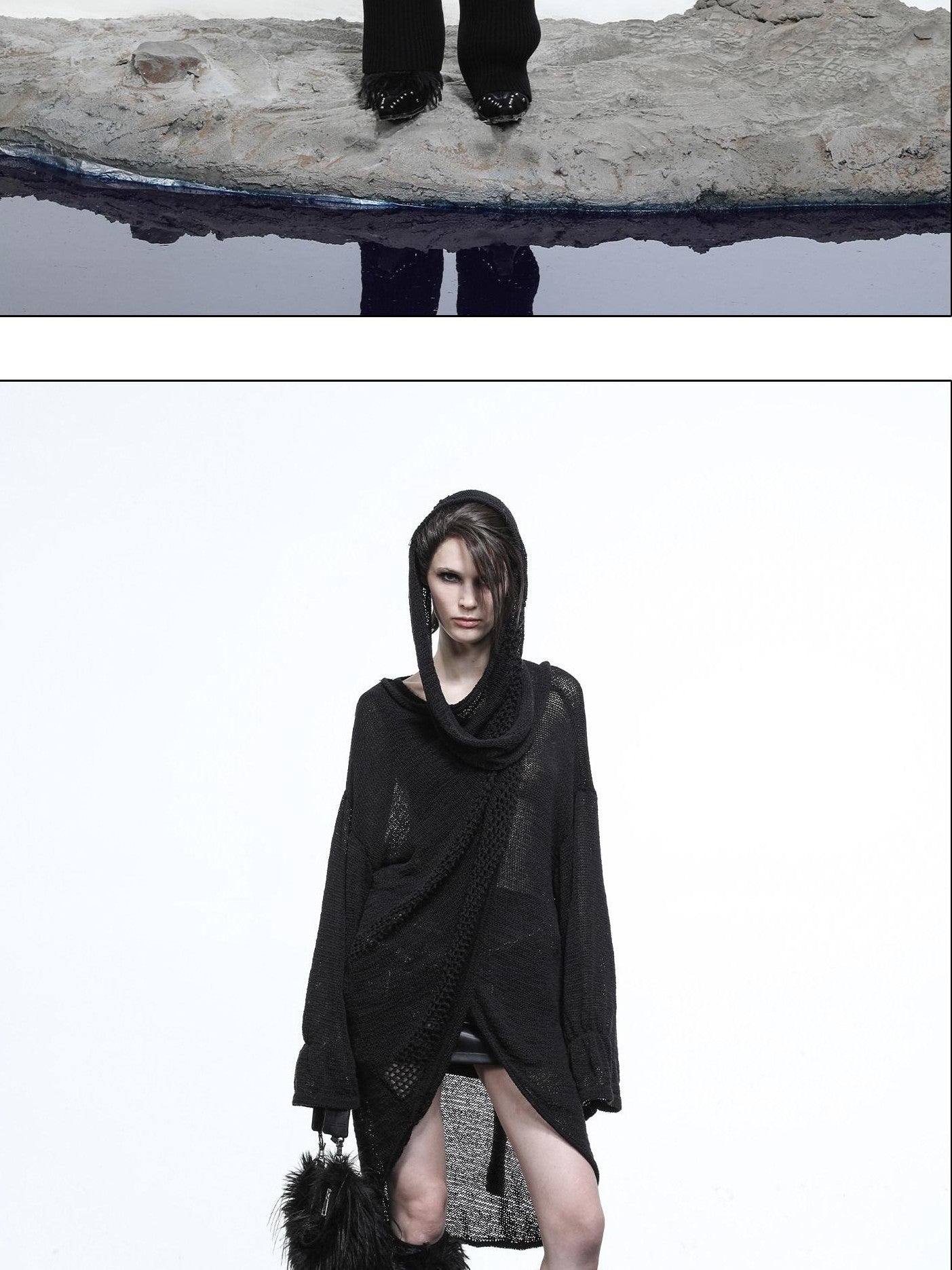 NORTH NODE Black Punk Distressed Irregular Crewneck Women&