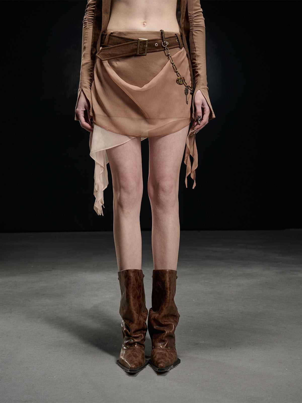 NORTH_NODE_Black_Ruffle_Asymmetric_Spliced_Mid_Waist_Women&